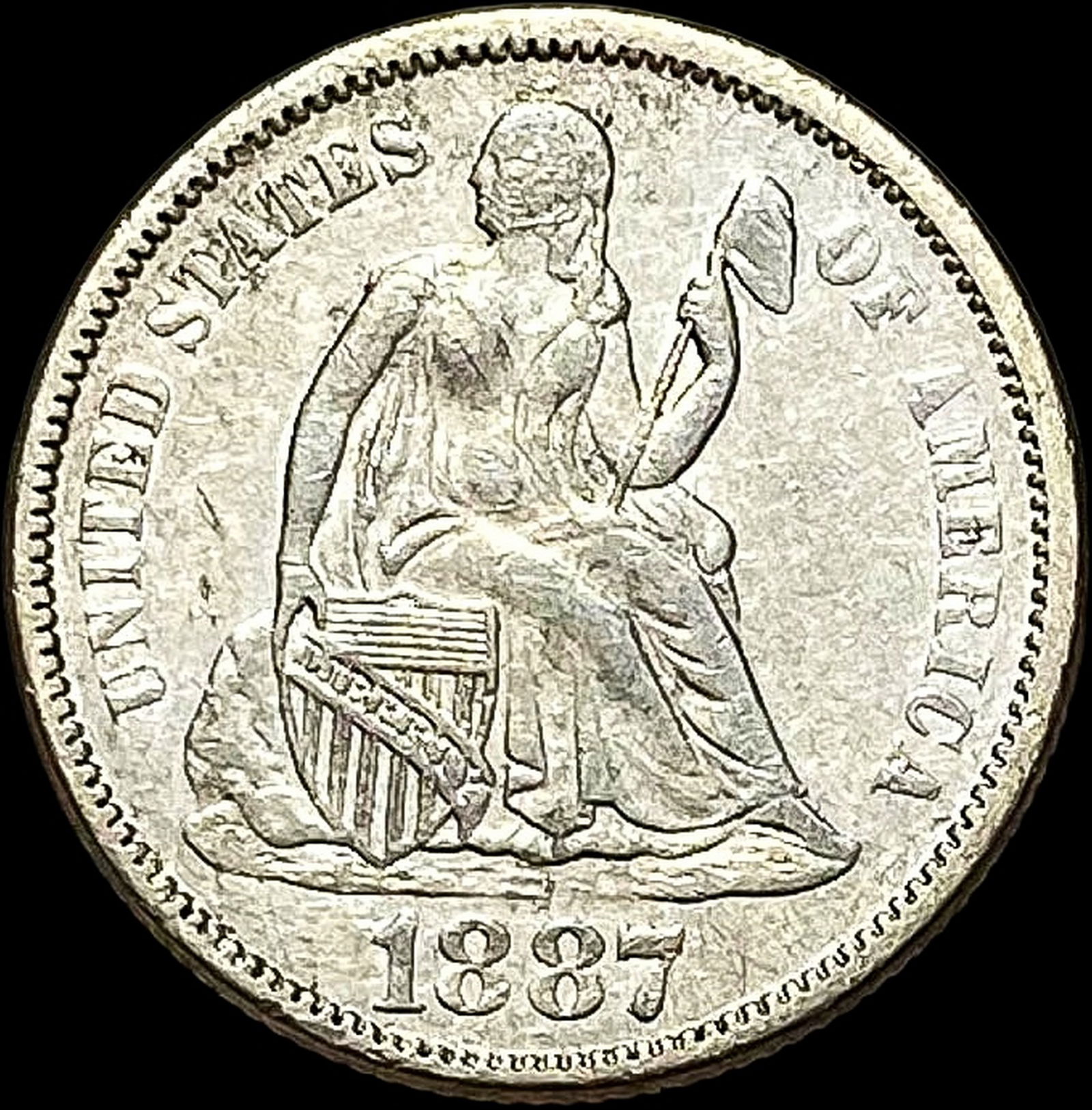 1887 Silver Seated Liberty Dime CLOSELY UNCIRCULATED (1 of 2)