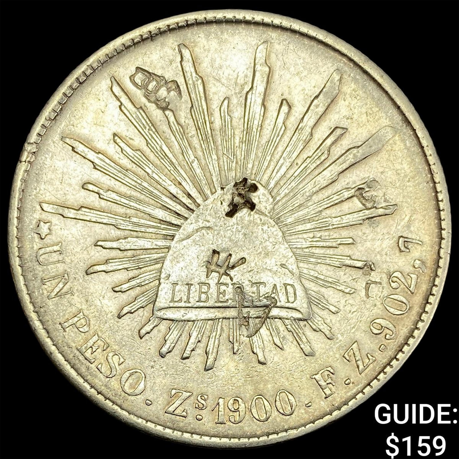 1900Zs FZ Mexico Silver Peso CLOSELY UNCIRCULATED: 1900Zs FZ Mexico Silver Peso CLOSELY UNCIRCULATED