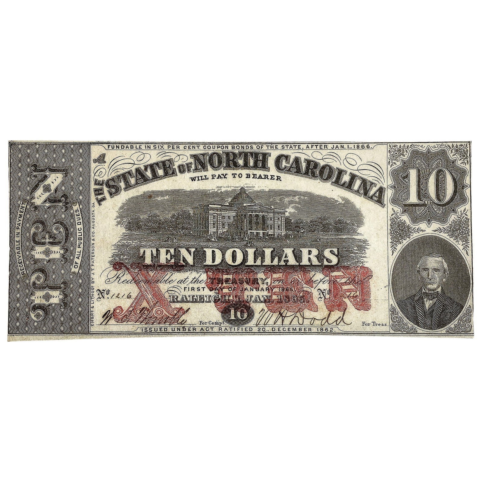 1866 $10 North Carolina Note-Raleigh: 1866 $10 North Carolina Note-Raleigh