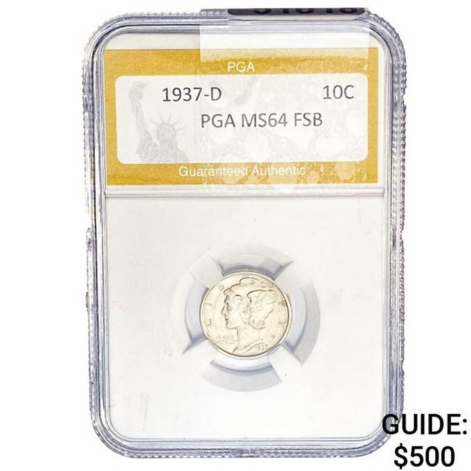 1937-D Mercury Silver Dime PGA MS64 FSB: 1937-D Mercury Silver Dime PGA MS64 FSB