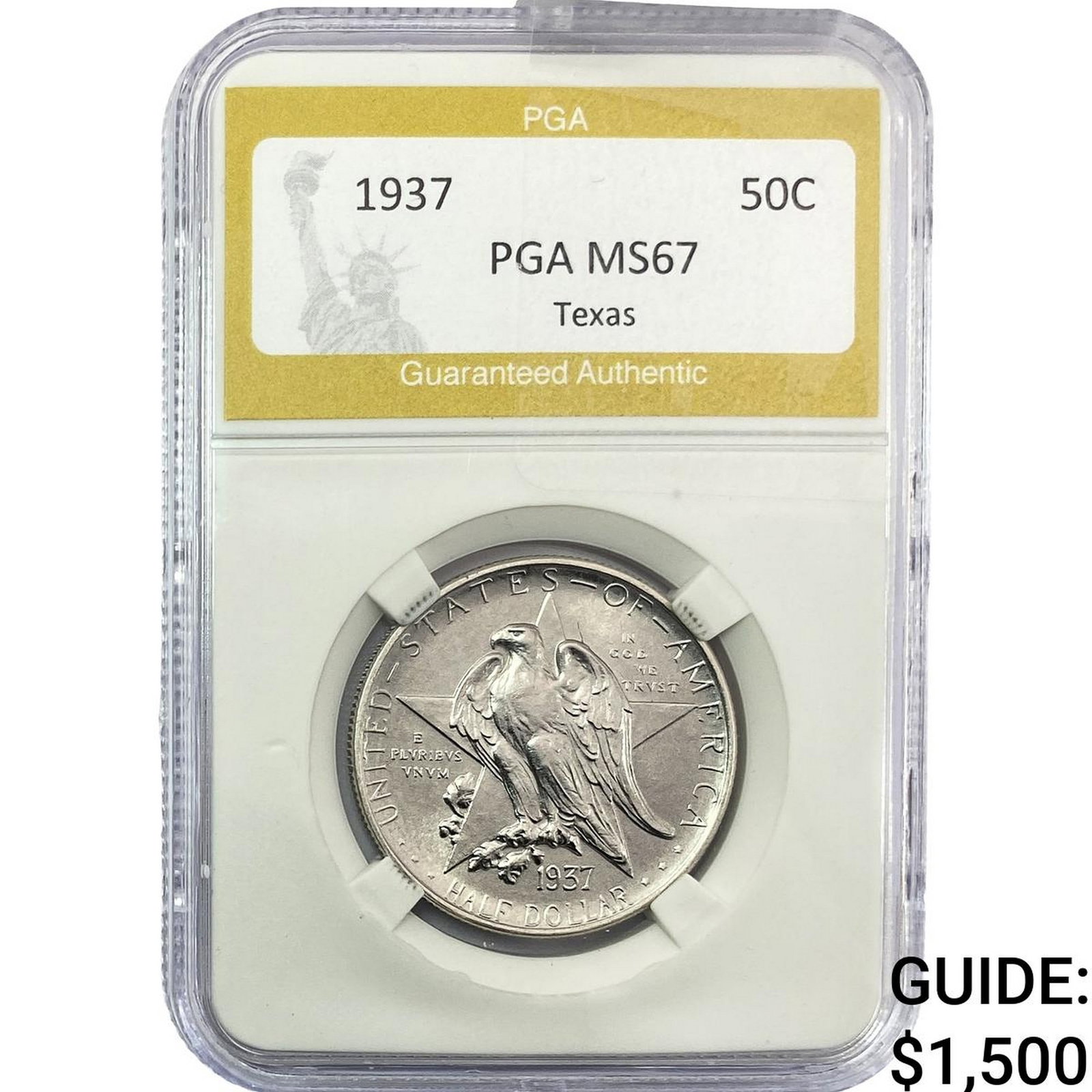 1937 Texas Half Dollar PGA MS67: 1937 Texas Half Dollar PGA MS67