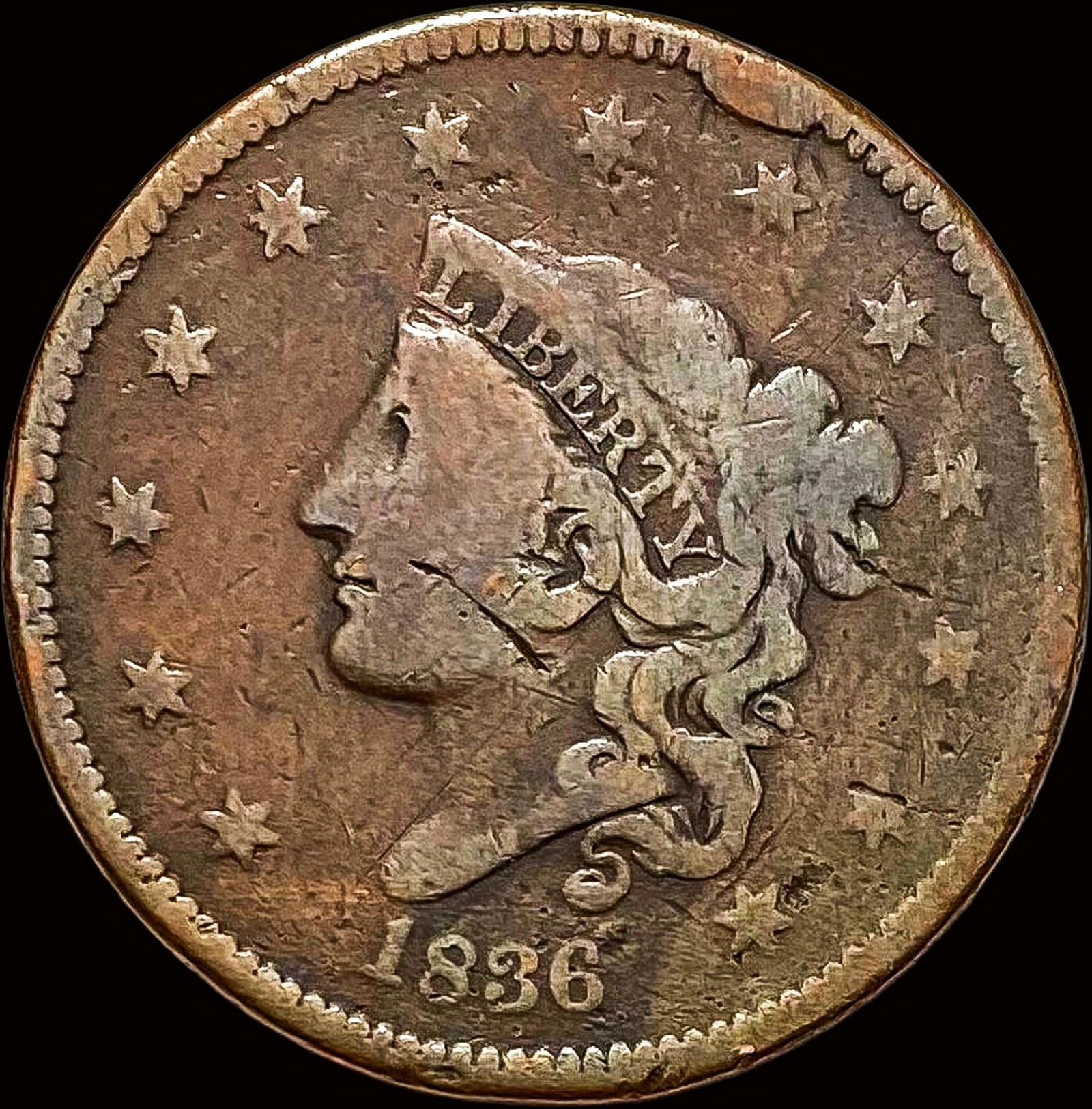 1836 Coronet Head Large Cent NICELY CIRCULATED (1 of 2)