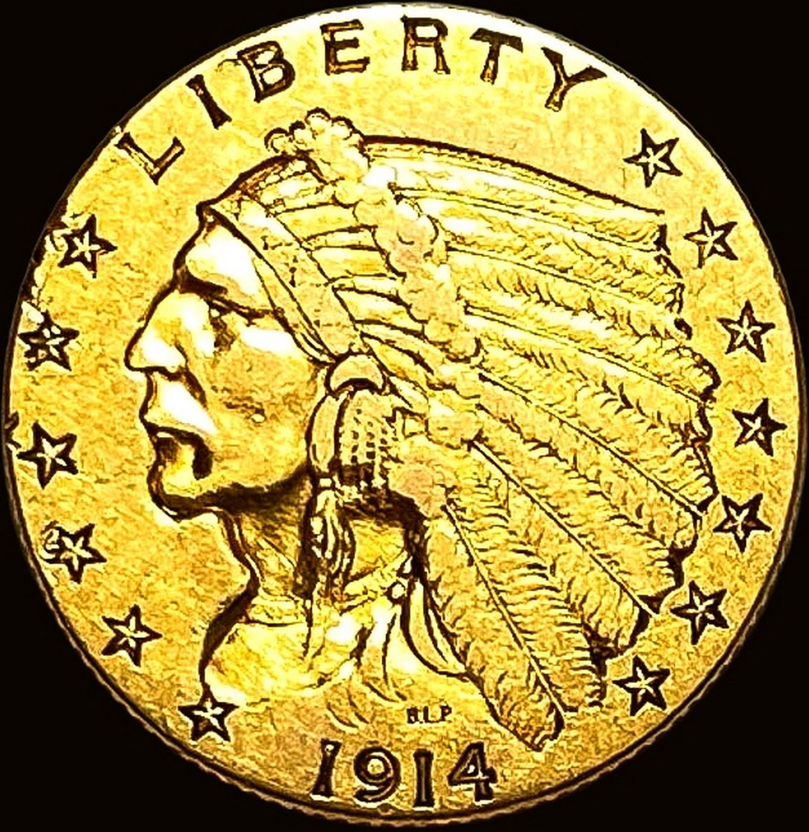 1914-D Indian Head Gold $2.5 Quarter Eagle CLOSE UNC (1 of 2)