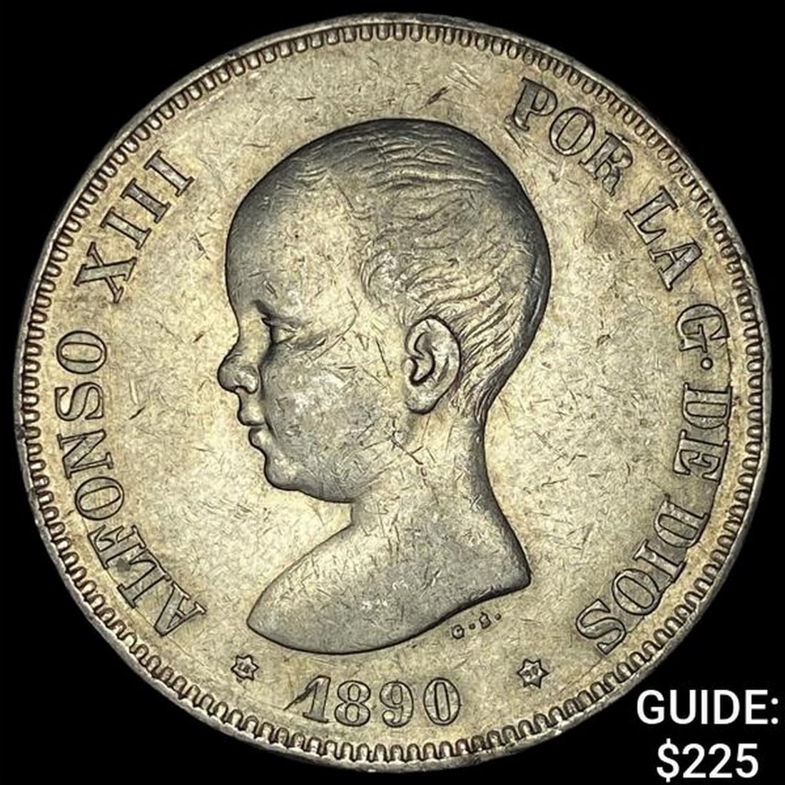 1890MP.M Spain Silver 5 Pesetas KM689 CLOSELY UNCIRCULATED: 1890MP.M Spain Silver 5 Pesetas KM689 CLOSELY UNCIRCULATED