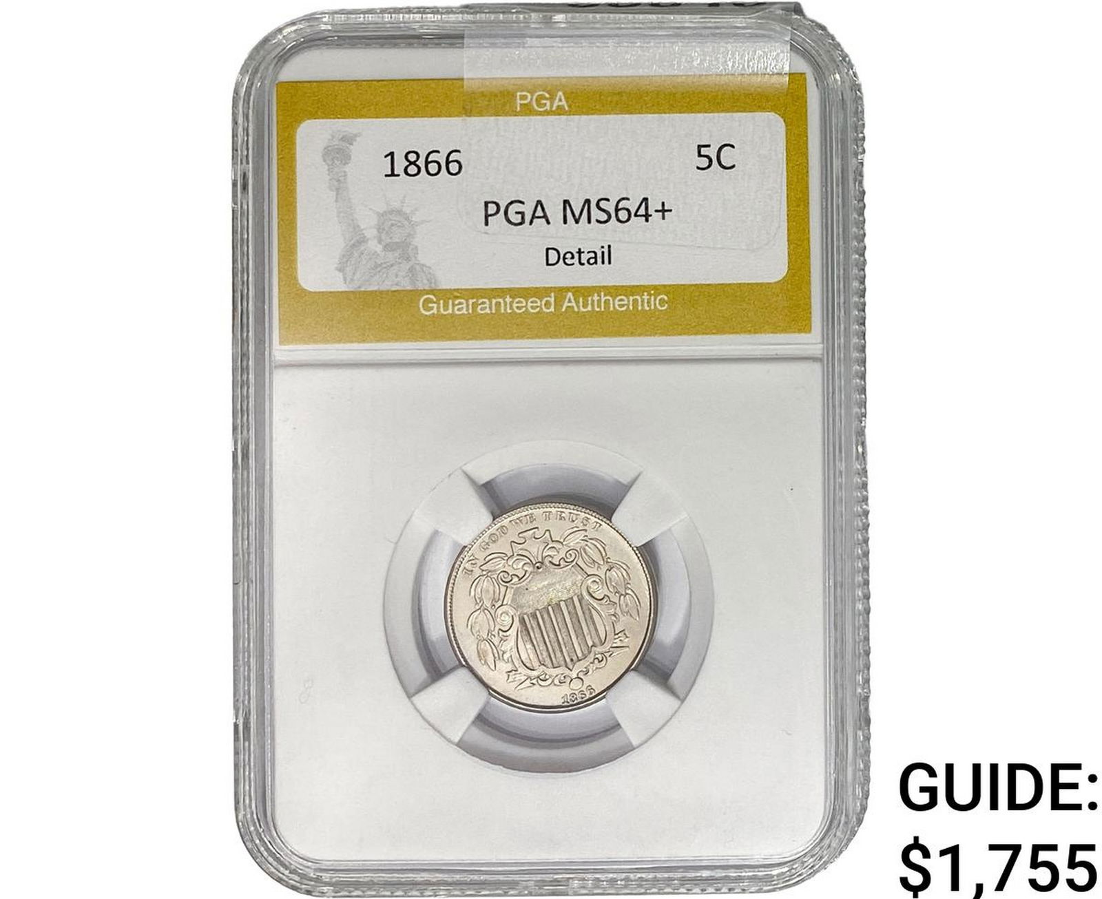 1866 Shield Nickel PGA MS64+ Detail (1 of 2)