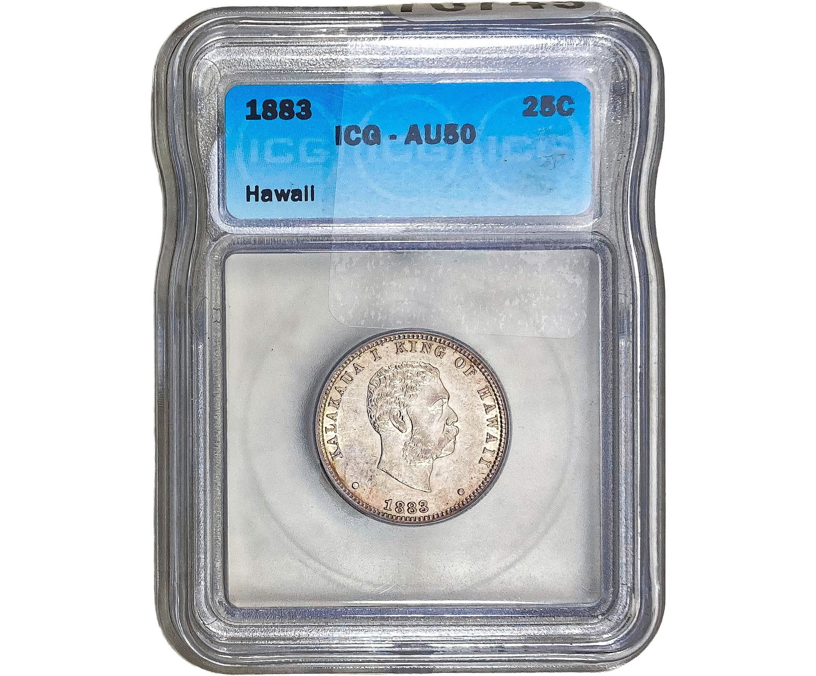 1883 Kingdom of Hawaii Quarter ICG AU50: 1883 Kingdom of Hawaii Quarter ICG AU50