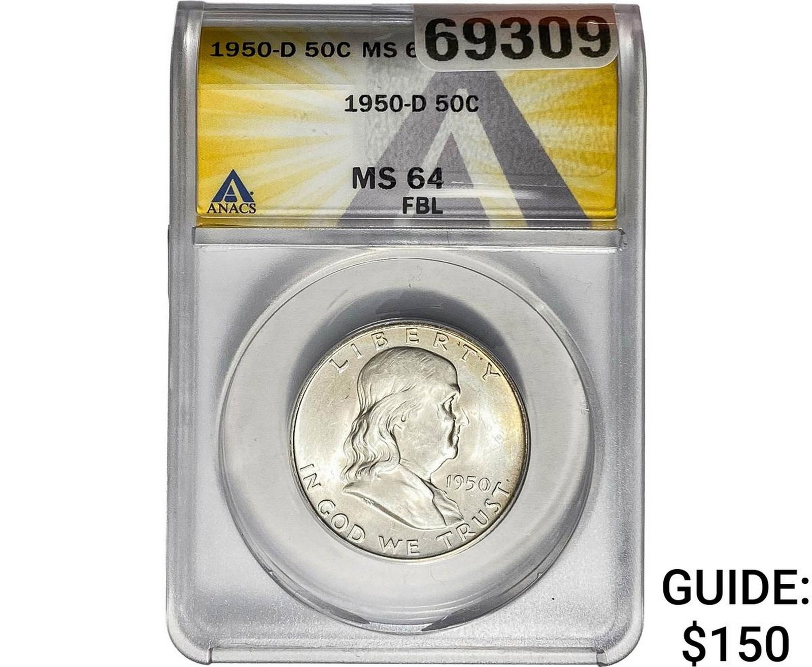 1950-D Franklin Half Dollar ANACS MS64 FBL (1 of 2)
