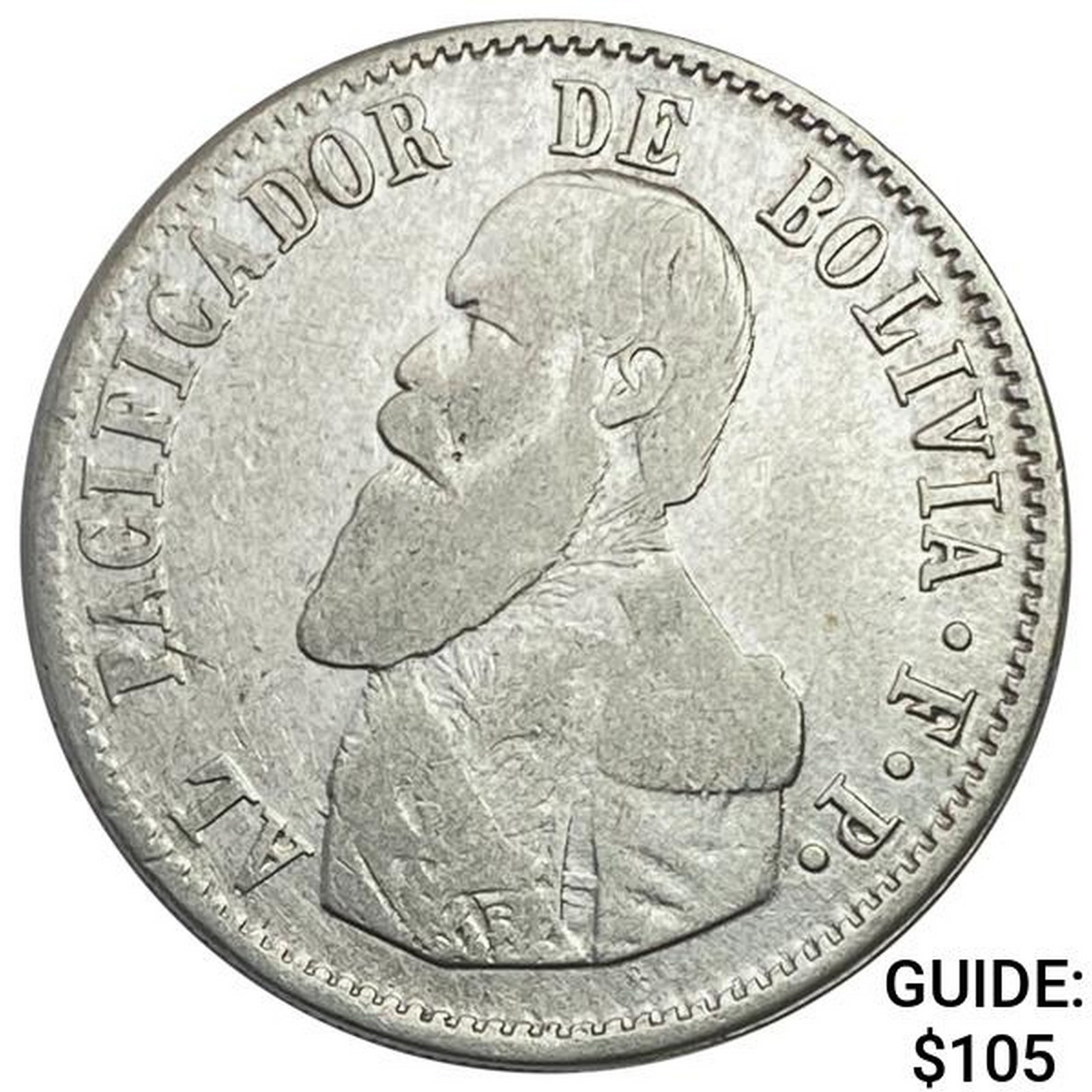 1865 Bolivia Silver Melgarejo NEARLY UNCIRCULATED: 1865 Bolivia Silver Melgarejo NEARLY UNCIRCULATED