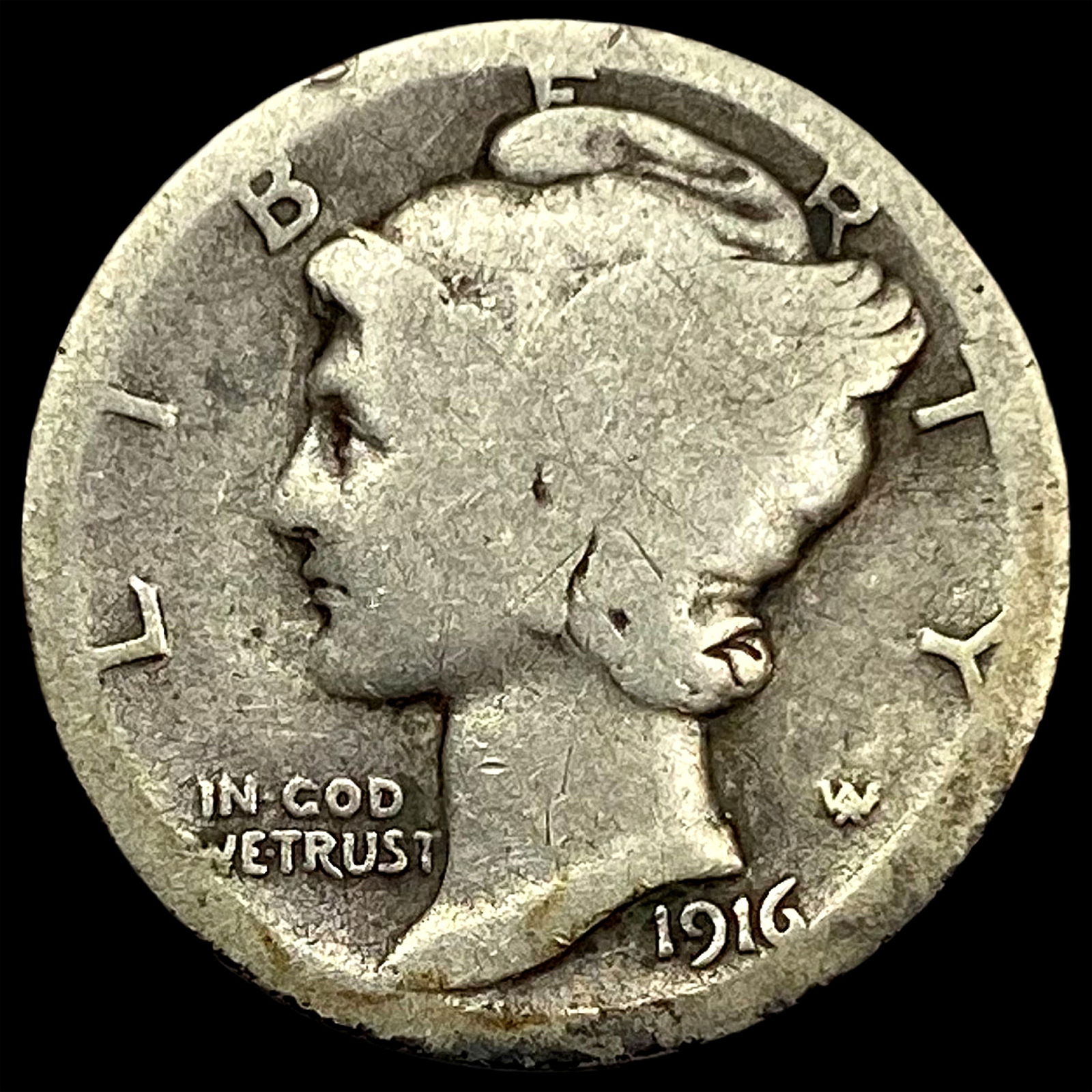 1916-D Silver Mercury Dime NICELY CIRCULATED (1 of 2)