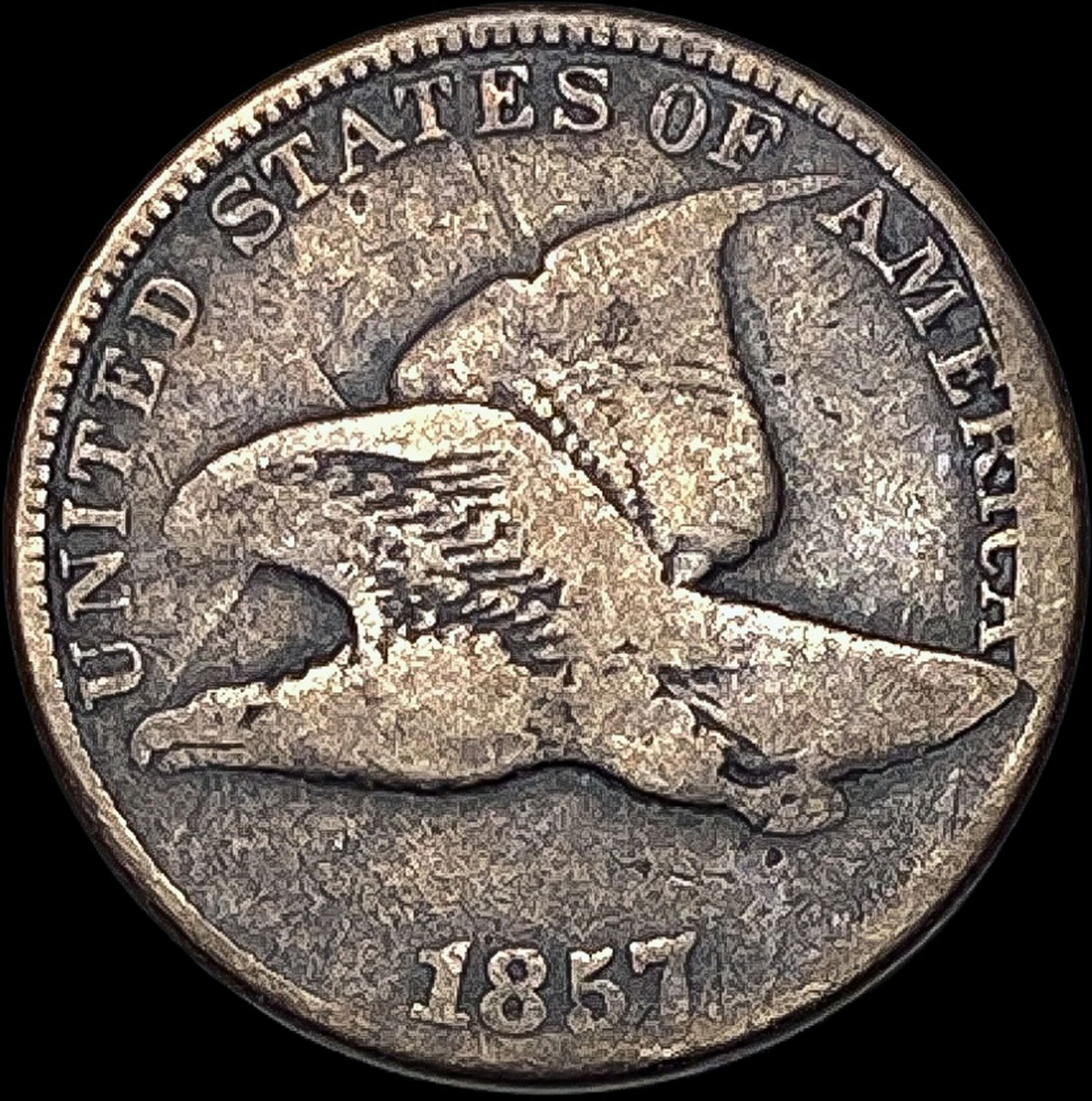 1857 Flying Eagle Clashed W/ Barber 50C CIRC (1 of 2)