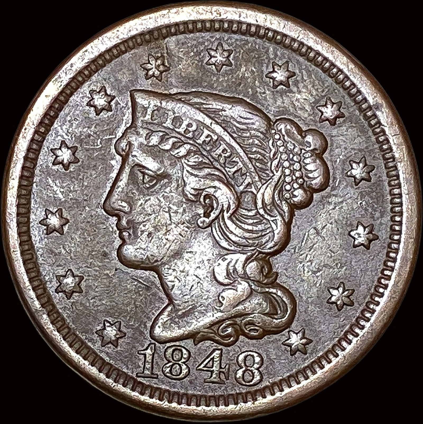 1848 Braided Hair Large Cent NEARLY UNCIRCULATED (1 of 2)