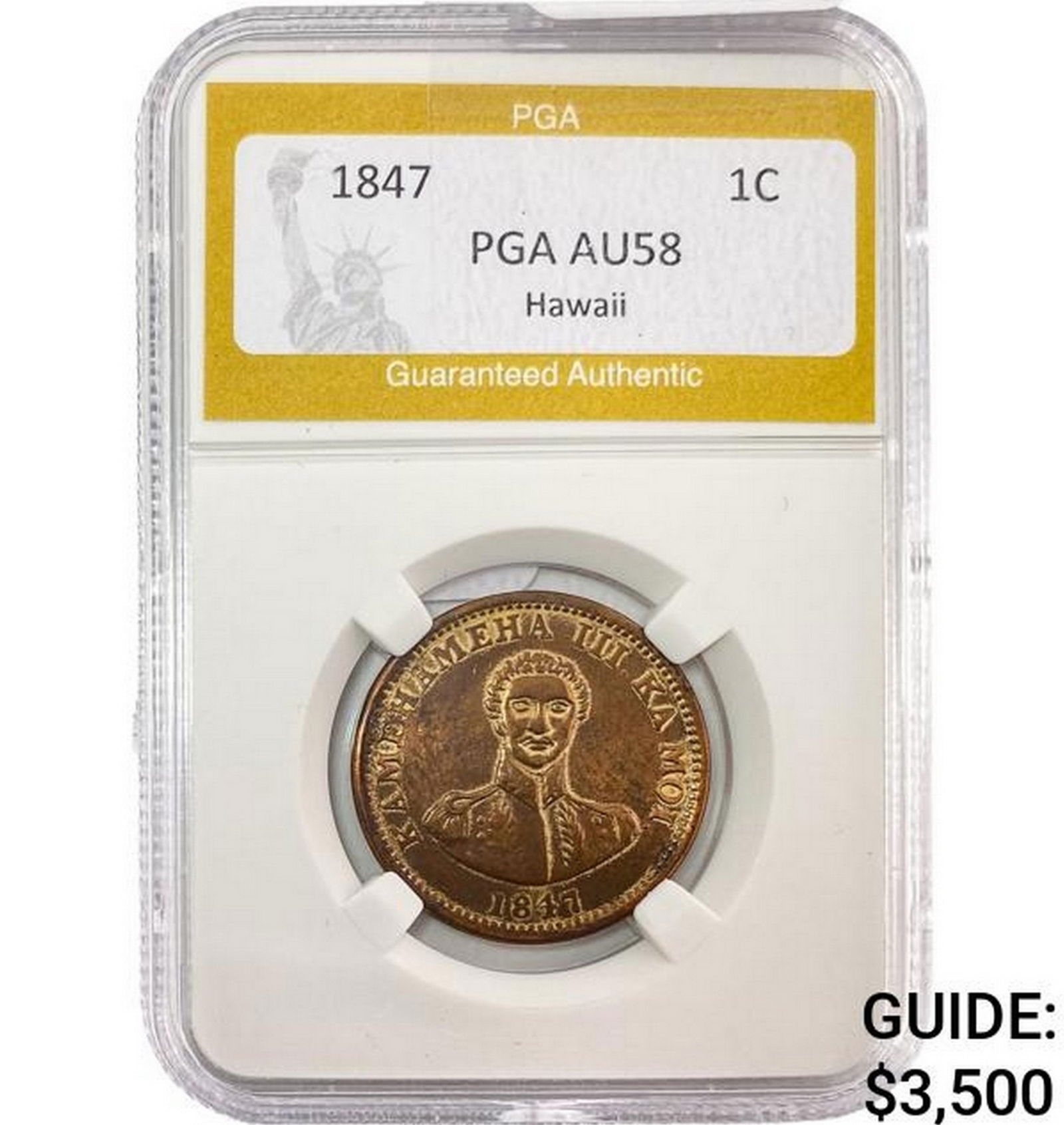 1847 Kingdom of Hawaii Cent PGA AU58 (1 of 2)
