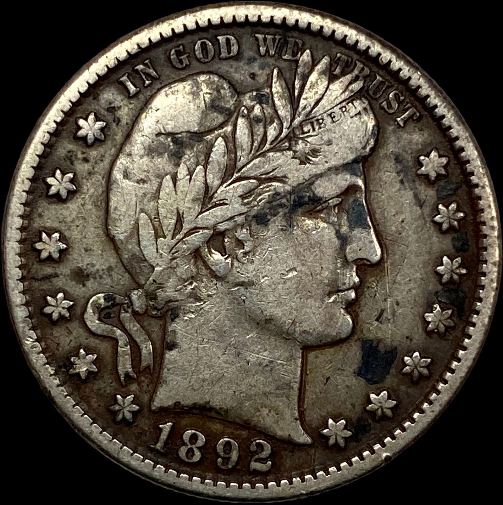 1892-S Silver Barber Quarter LIGHTLY CIRCULATED (1 of 2)