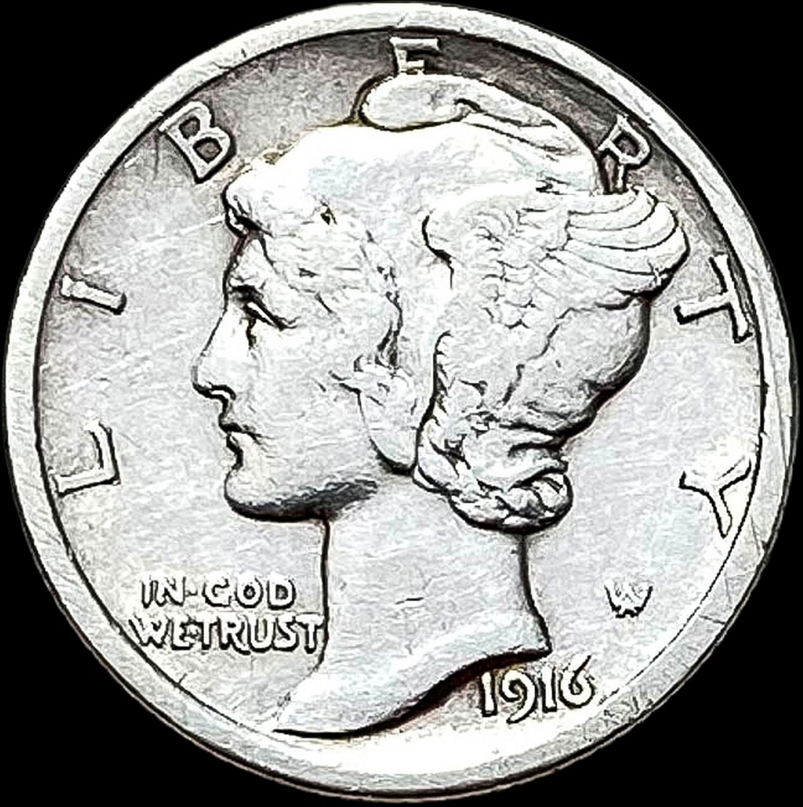 1916 Silver Mercury Dime NEARLY UNCIRCULATED (1 of 2)