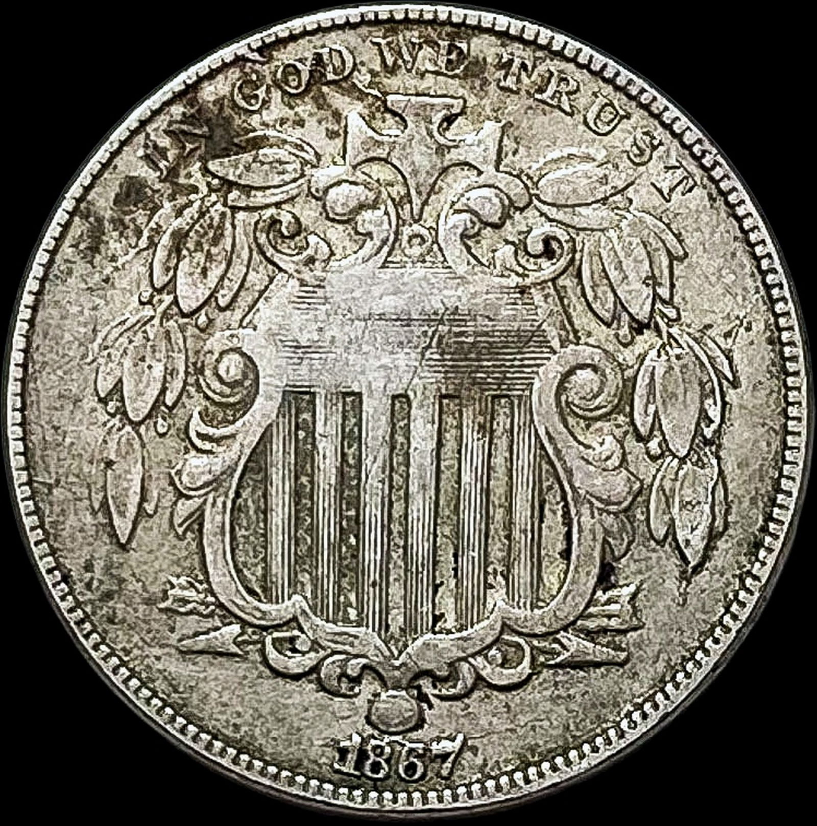 1867 Shield Nickel NEARLY UNCIRCULATED (1 of 2)