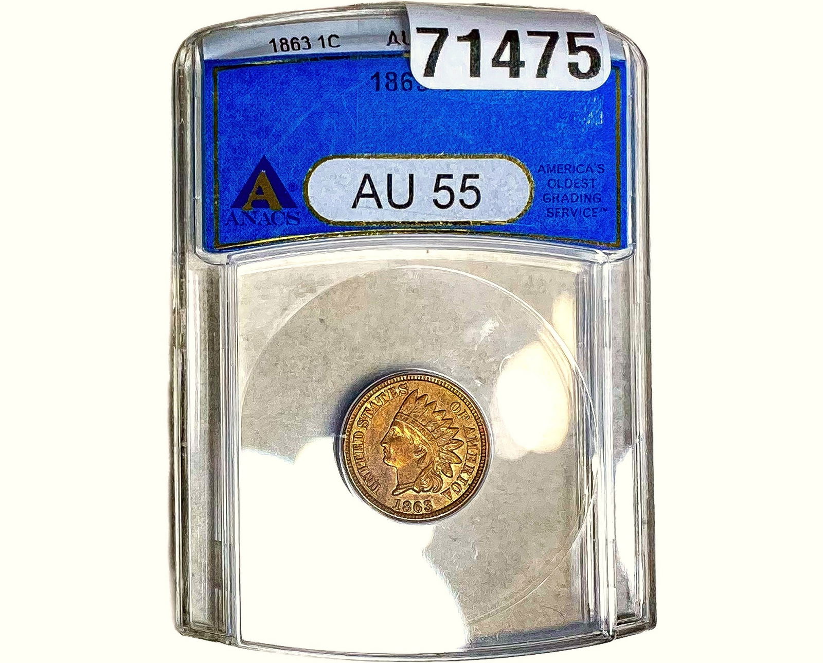 1863 Indian Head Cent ANACS AU55 (1 of 2)
