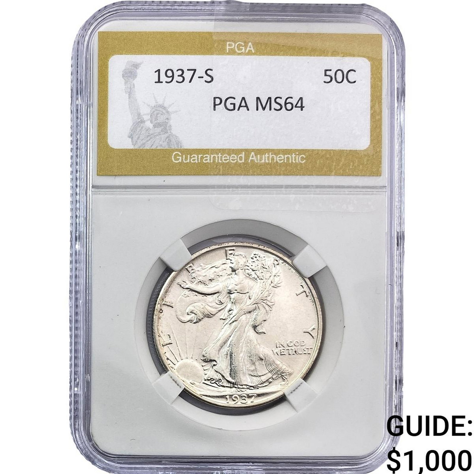 1937-S Walking Liberty Half Dollar PGA MS64: 1937-S Walking Liberty Half Dollar PGA MS64