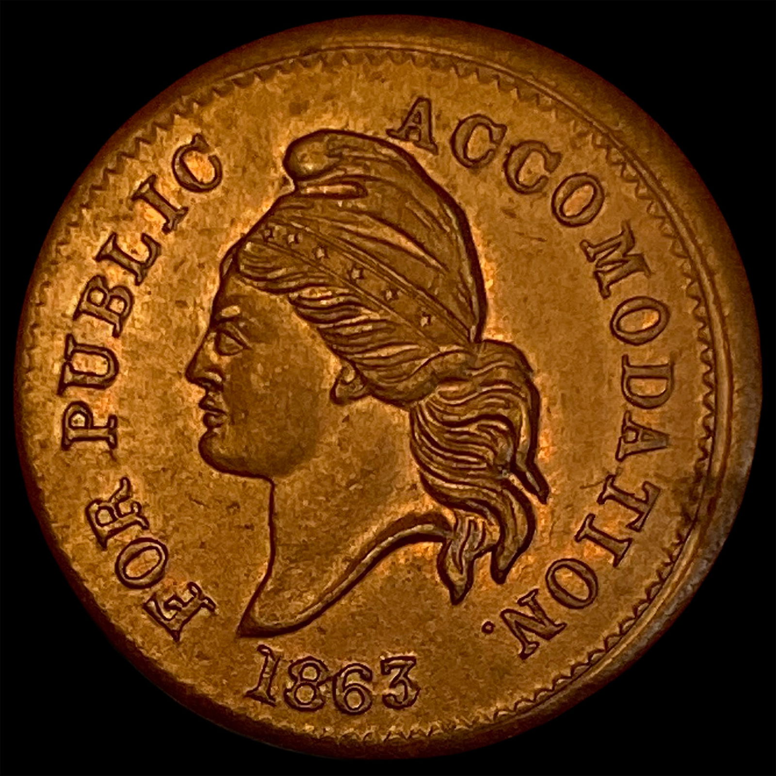 1863 Civil War Token - Public Accommodation CLOSELY UNCIRCULATED (1 of 2)