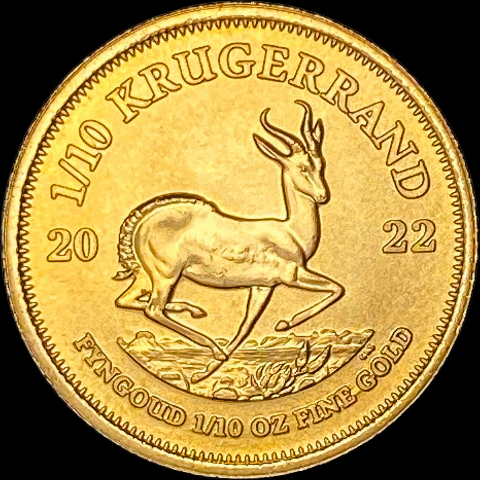 2022 Gold 1/10oz Krugerrand SUPERB GEM BU: 2022 Gold 1/10oz Krugerrand SUPERB GEM BU