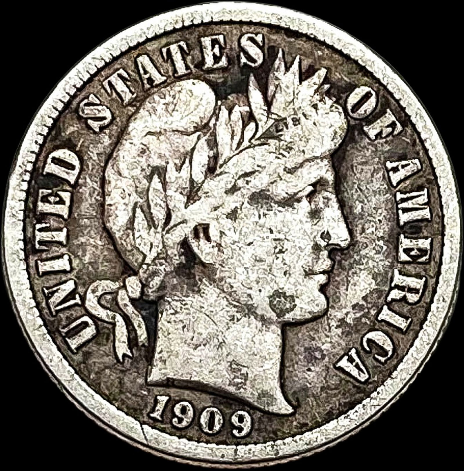 1909-S Silver Barber Dime LIGHTLY CIRCULATED (1 of 2)