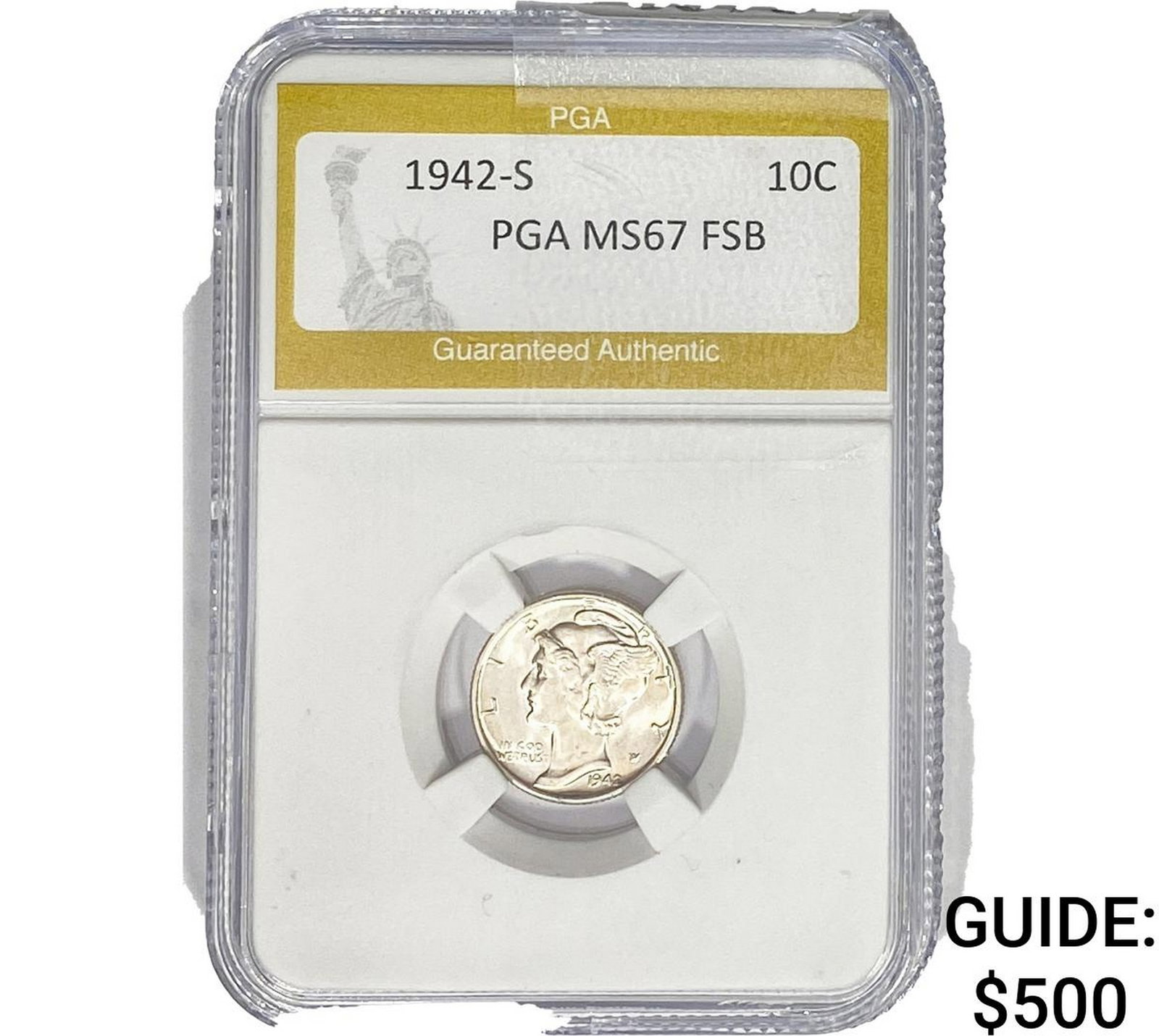 1942-S Mercury Silver Dime PGA MS67 FSB: 1942-S Mercury Silver Dime PGA MS67 FSB