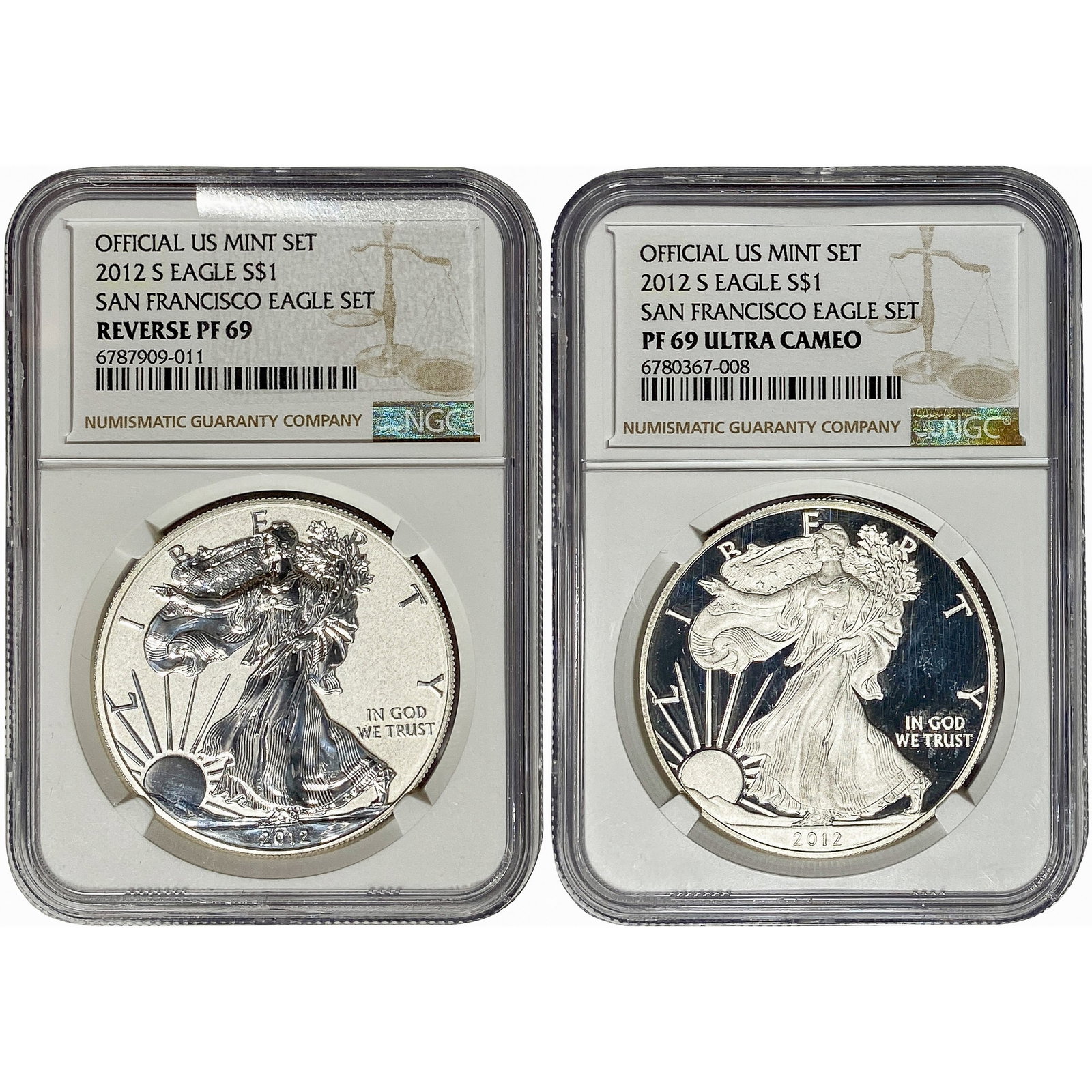 [2 Coins] 2012-S San Franciso Eagle Set $1 NGC PF69: [2 Coins] 2012-S San Franciso Eagle Set $1 NGC PF69