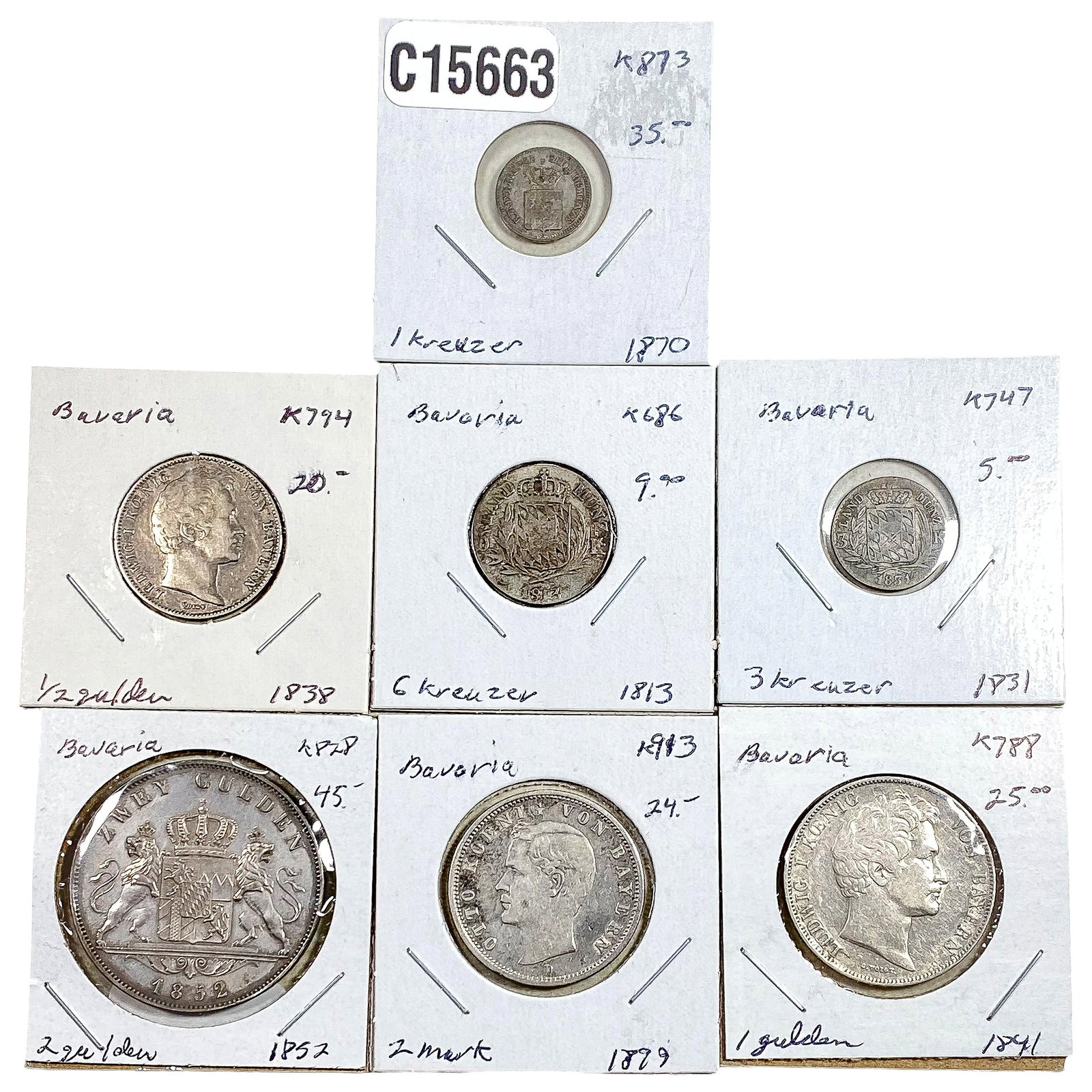 [7 Coins] 1813-1899 Silver Bavaria Various Coins XF: [7 Coins] 1813-1899 Silver Bavaria Various Coins XF