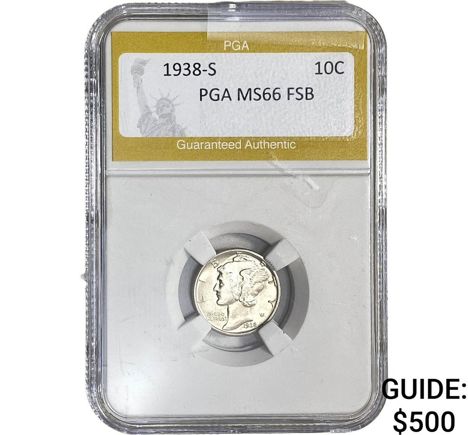 1938-S Mercury Silver Dime PGA MS66 FSB: 1938-S Mercury Silver Dime PGA MS66 FSB
