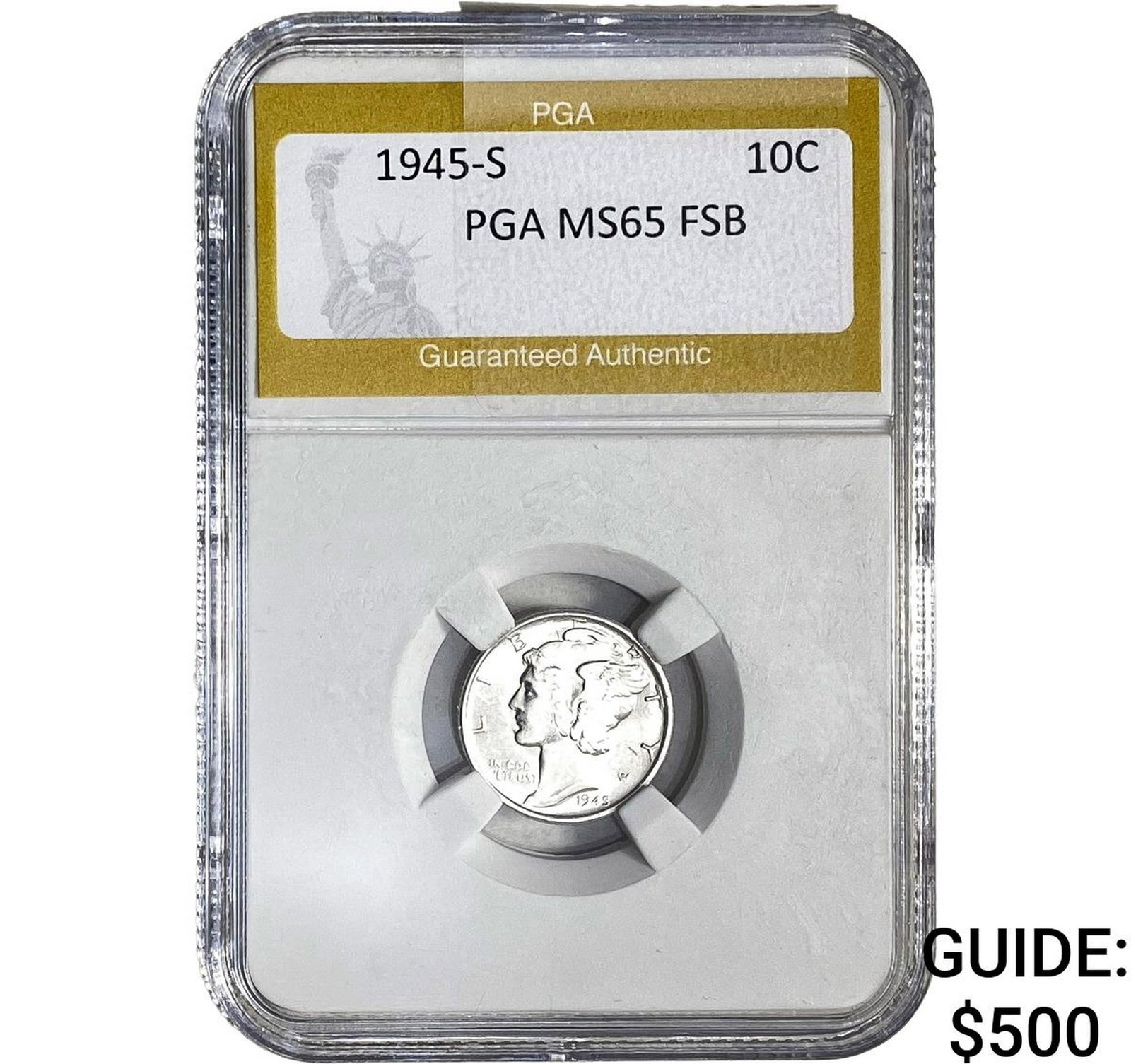 1945-S Mercury Silver Dime PGA MS65 FSB: 1945-S Mercury Silver Dime PGA MS65 FSB