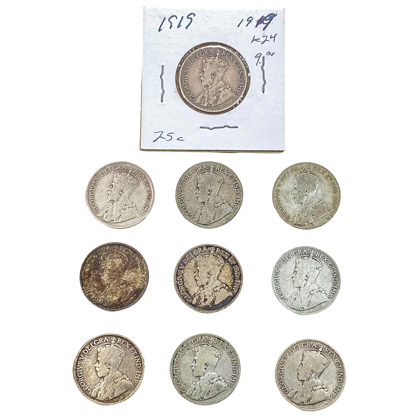 [10 Coins] 1909-1919 Silver Canada 25c HIGH GRADE: [10 Coins] 1909-1919 Silver Canada 25c HIGH GRADE