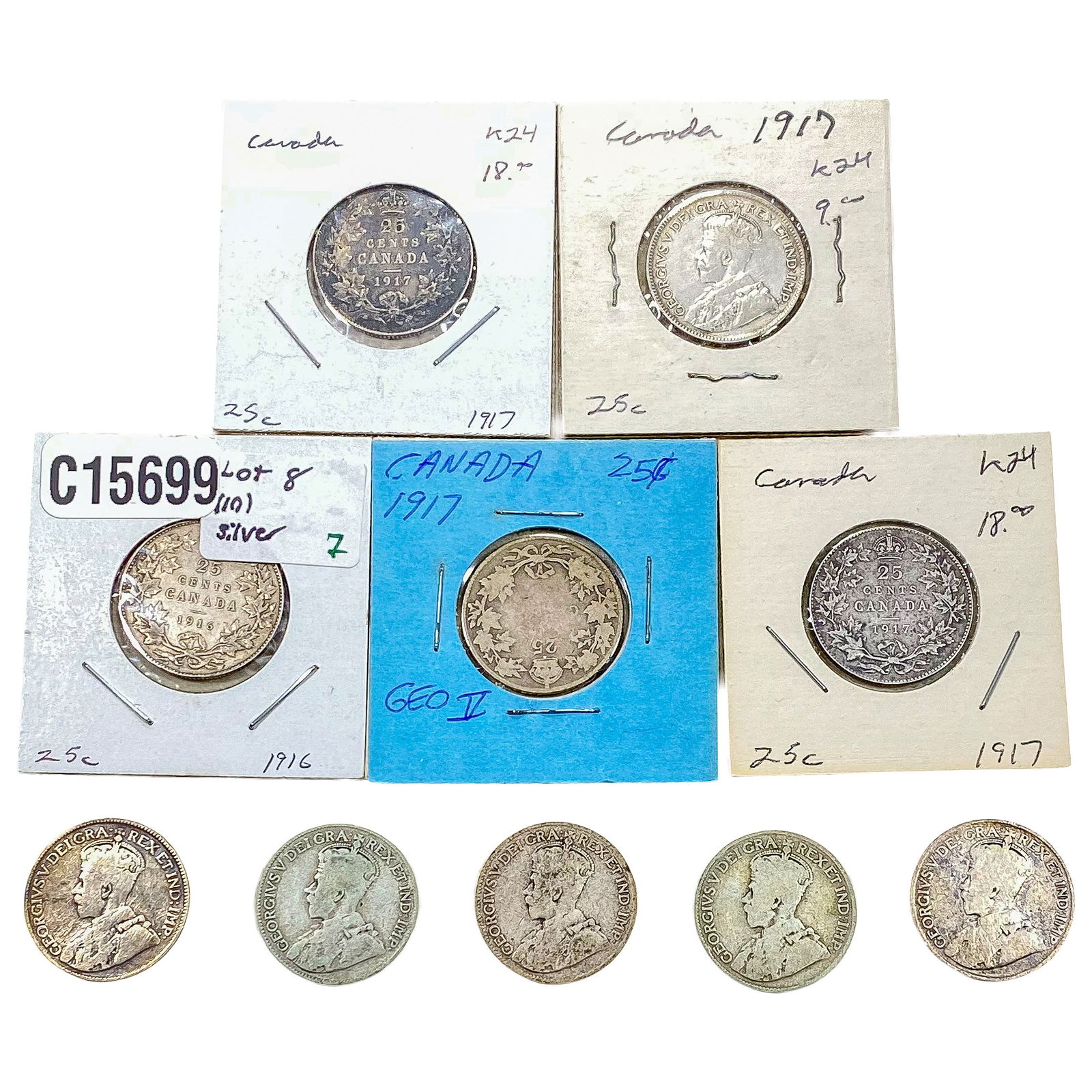 [10 Coins] 1916-1918 Silver Canada 25c HIGH GRADE: [10 Coins] 1916-1918 Silver Canada 25c HIGH GRADE