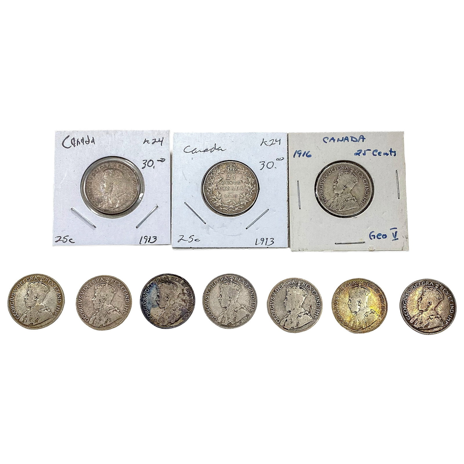 [10 Coins] 1912-1916 Silver Canada 25c HIGH GRADE: [10 Coins] 1912-1916 Silver Canada 25c HIGH GRADE