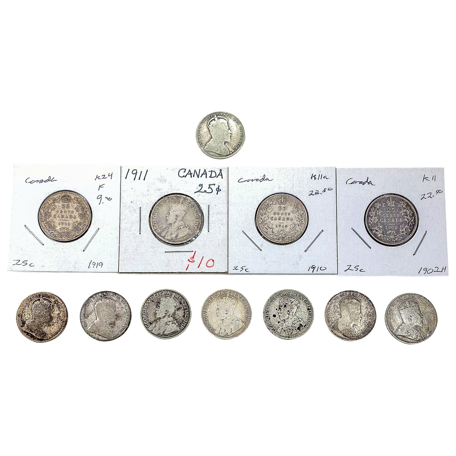 [12 Coins] 1902-1919 Silver Canada 25c HIGH GRADE: [12 Coins] 1902-1919 Silver Canada 25c HIGH GRADE