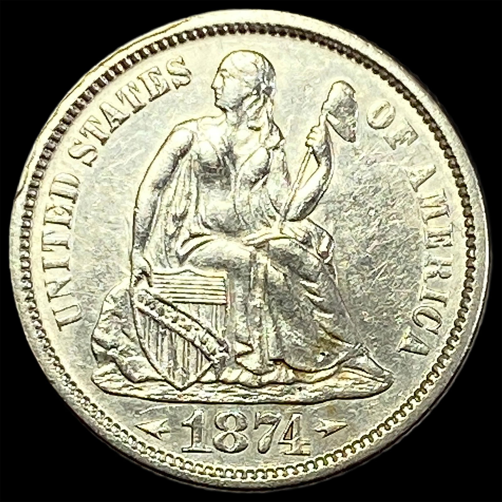 1874 Arrows Seated Liberty Dime UNCIRCULATED (1 of 2)