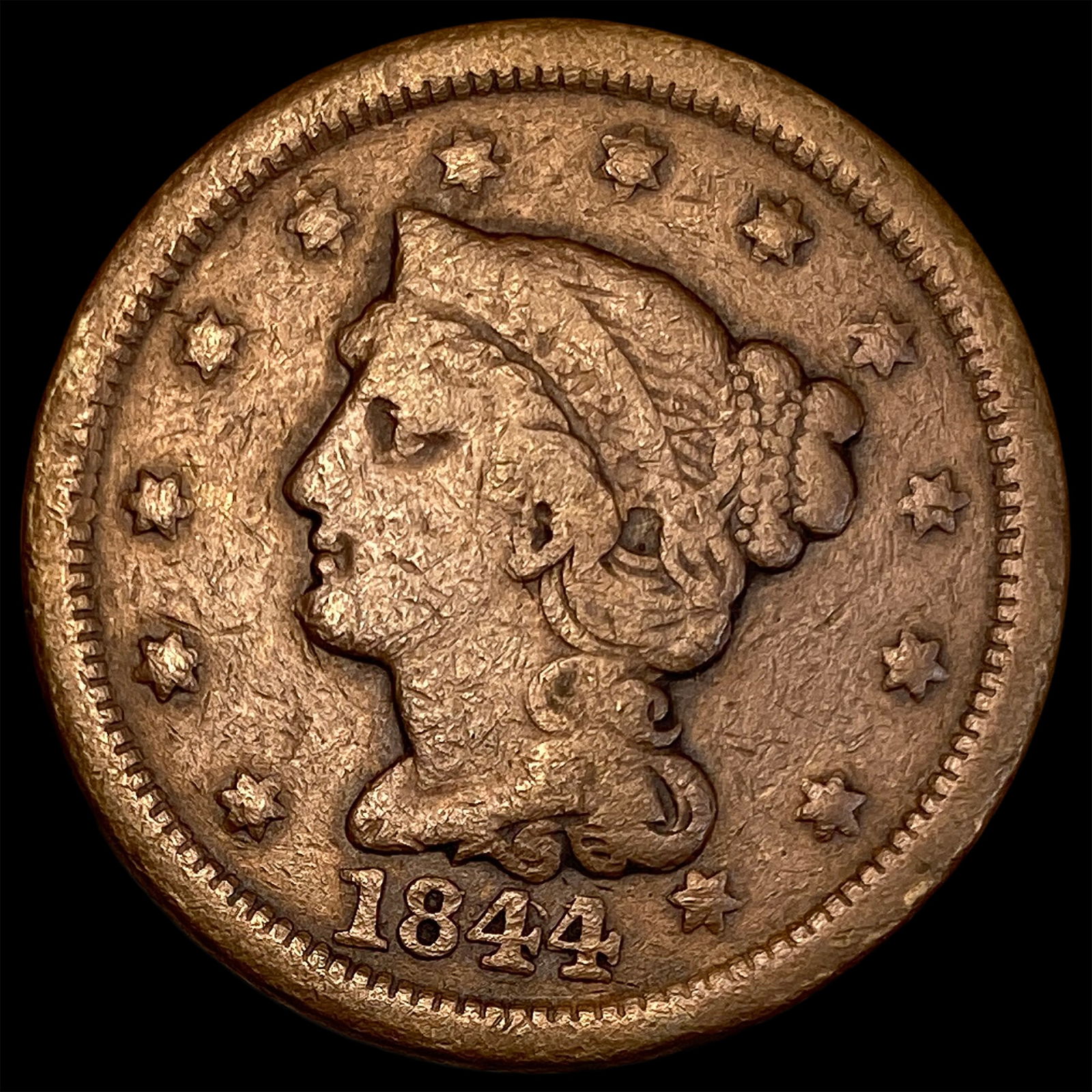 1844 Braided Hair Large Cent LIGHTLY CIRCULATED (1 of 2)