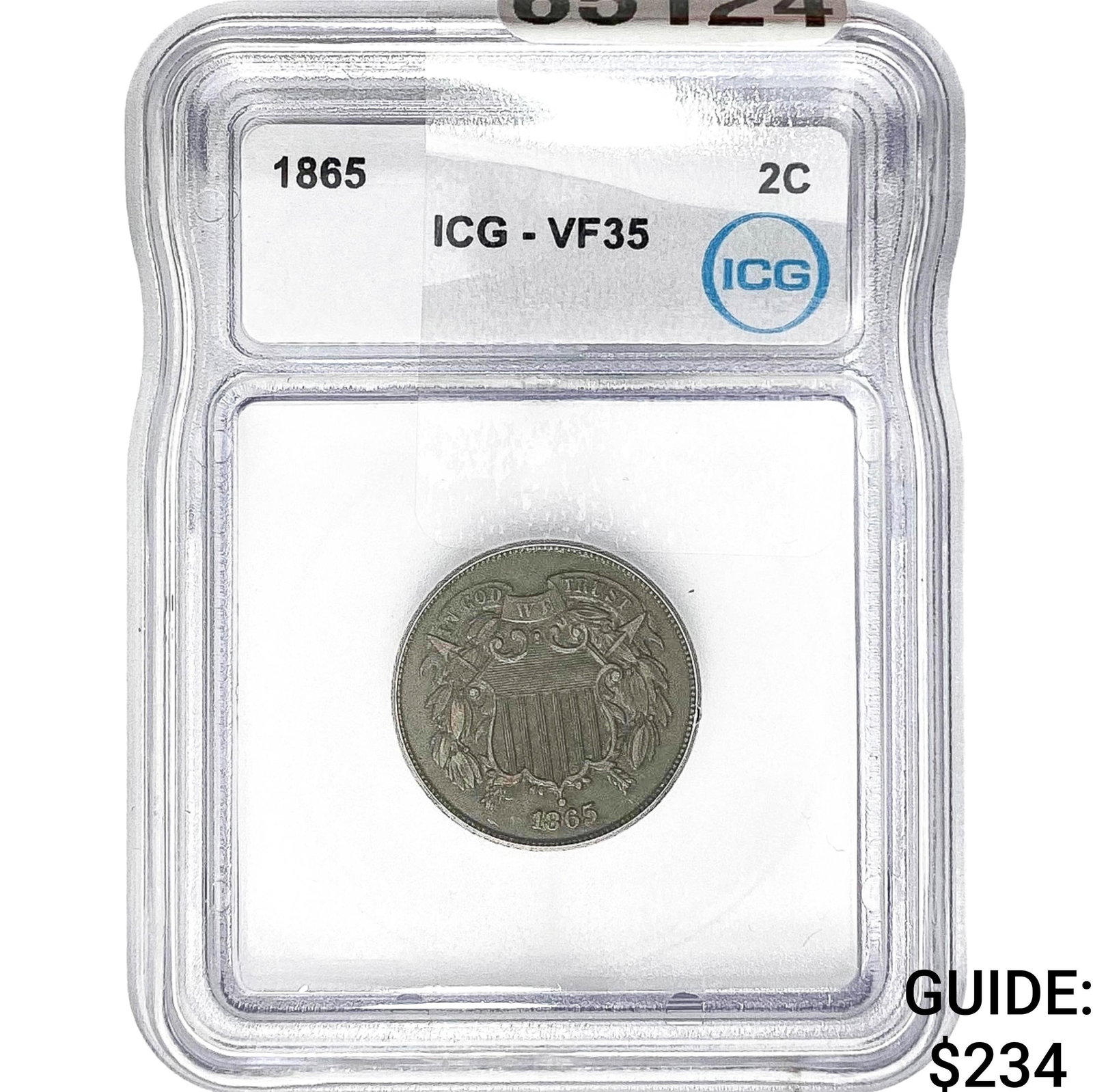 1865 Two Cent Piece ICG VF35: 1865 Two Cent Piece ICG VF35