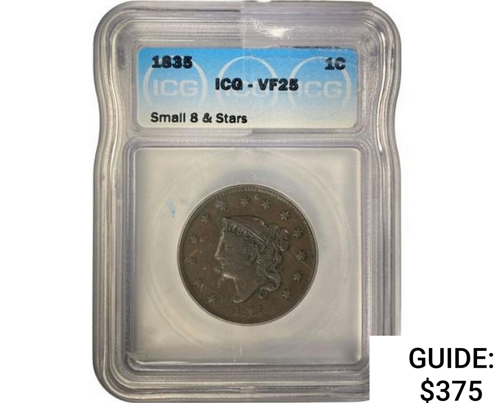 1835 Liberty Cap Cent ICG VF25 Small 8 & Stars (1 of 2)