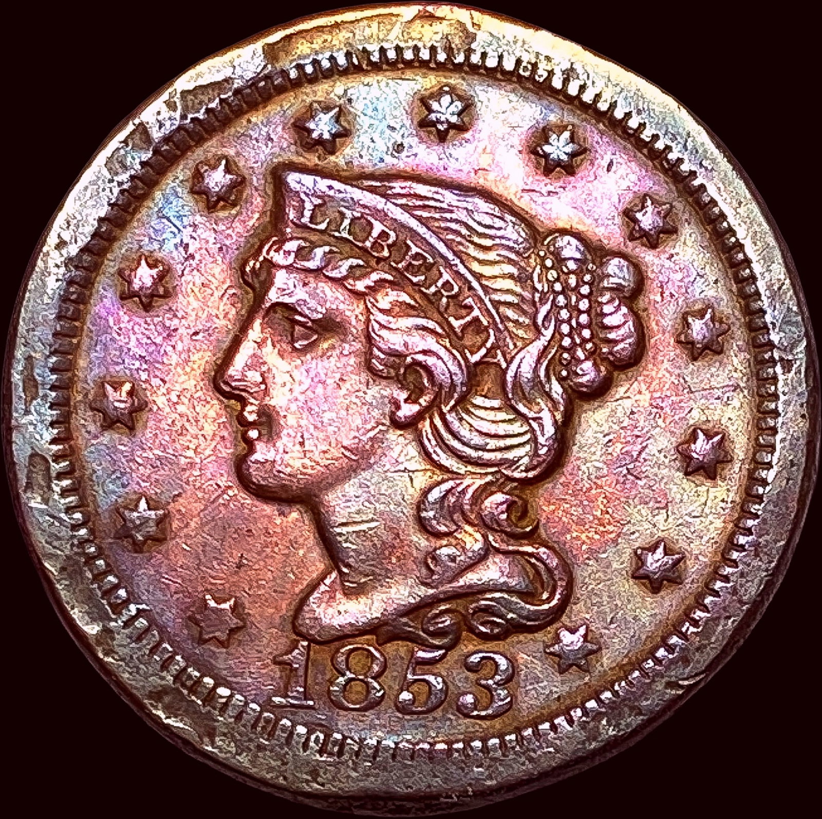 1853 Braided Hair Large Cent HIGH GRADE: 1853 Braided Hair Large Cent HIGH GRADE