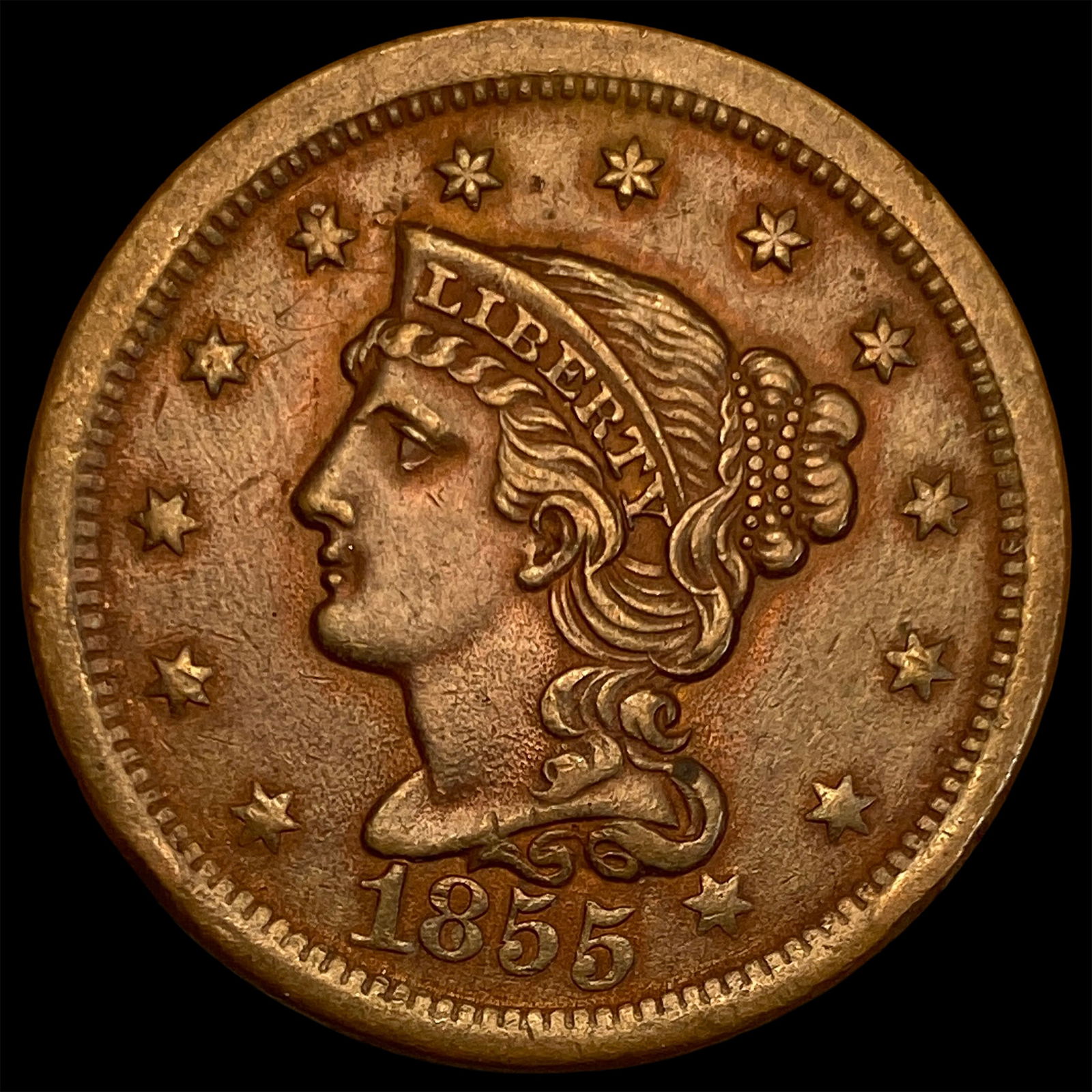 1855 Braided Hair Large Cent CLOSELY UNCIRCULATED (1 of 2)
