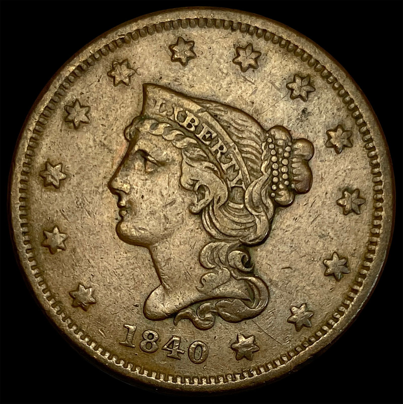 1840 Braided Hair Large Cent NEARLY UNCIRCULATED (1 of 2)