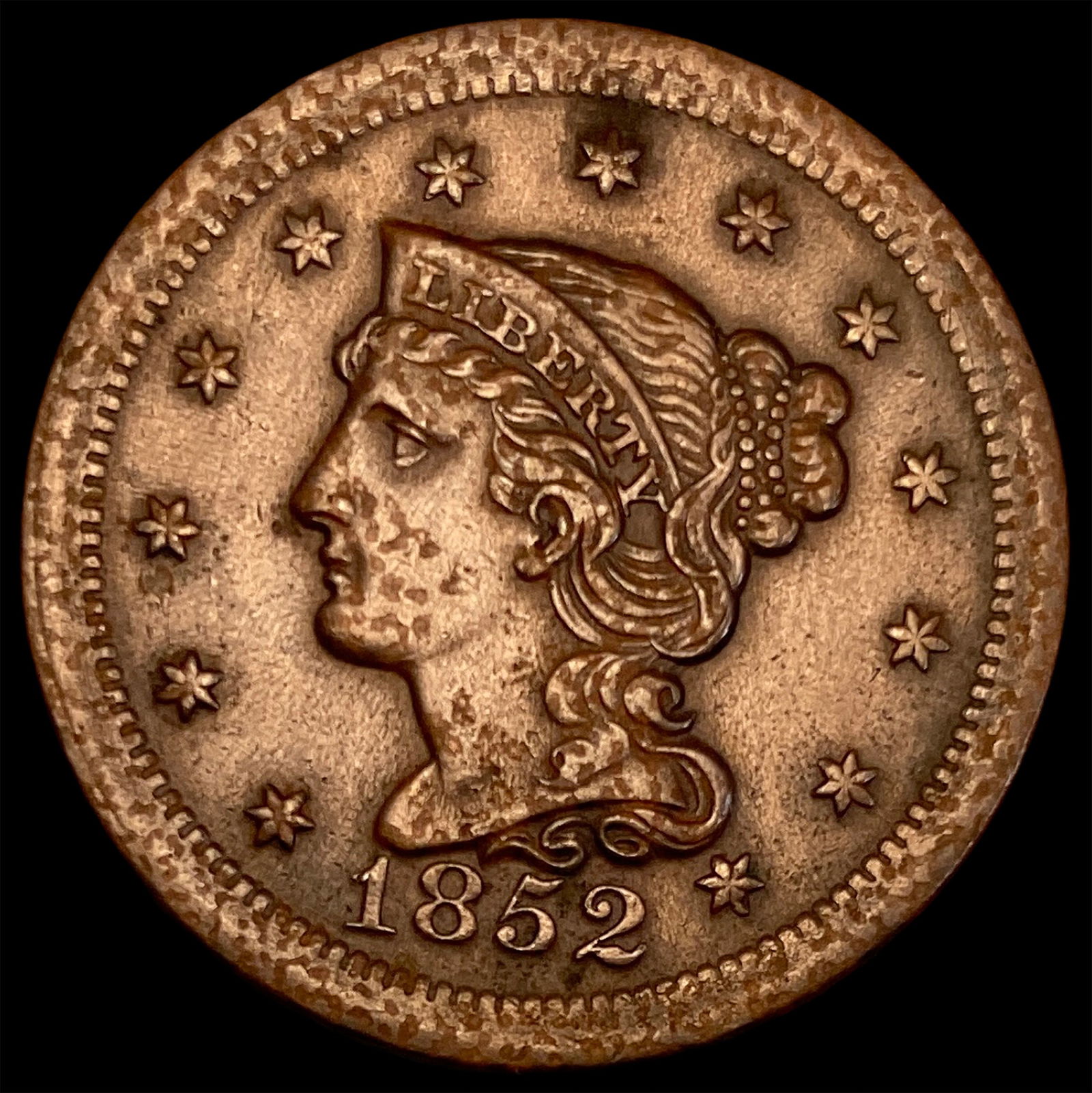 1852 Braided Hair Large Cent CLOSELY UNCIRCULATED (1 of 2)