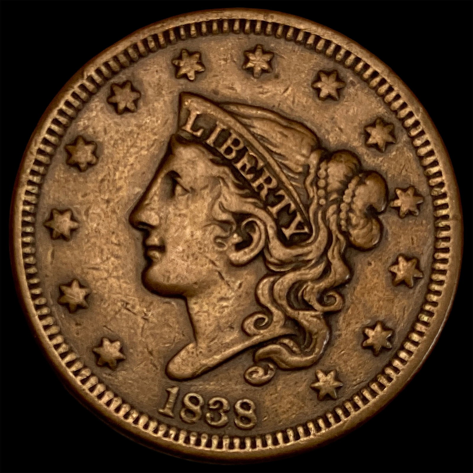 1838 Braided Hair Large Cent NEARLY UNCIRCULATED (1 of 2)