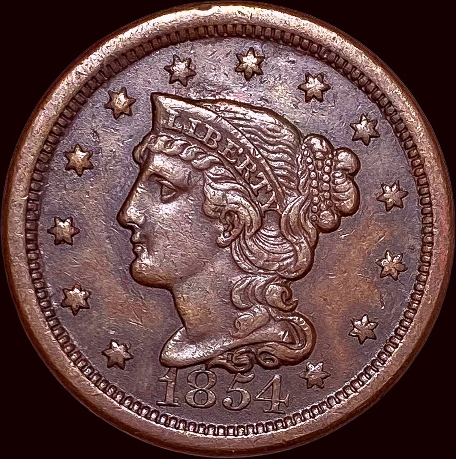 1854 Braided Hair Large Cent CLOSELY  UNCIRCULATED (1 of 2)