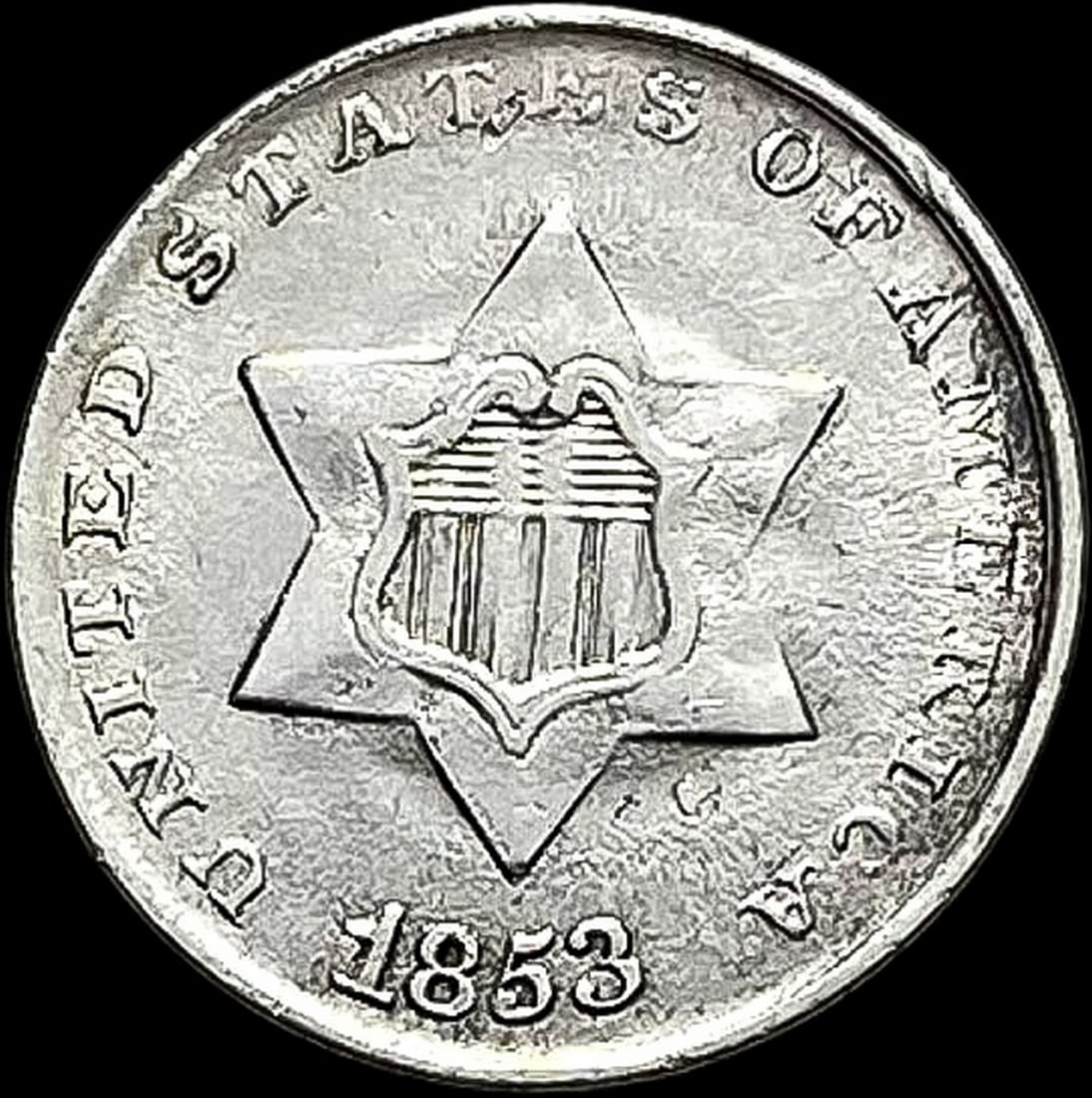 1853 Silver Three-Cent Piece CLOSELY  UNCIRCULATED (1 of 2)