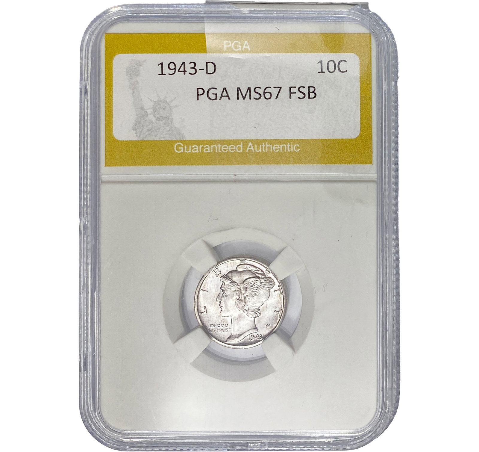 1943-D Mercury Silver Dime PGA MS67 FSB: 1943-D Mercury Silver Dime PGA MS67 FSB