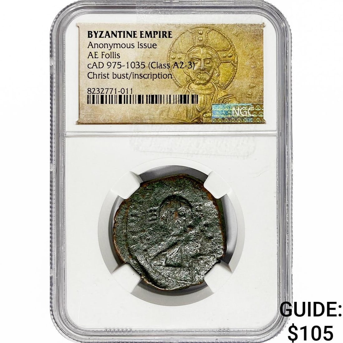 Byzantine cAD 975-1035[Class A2-3] Bronze Follis NGC: Byzantine cAD 975-1035[Class A2-3] Bronze Follis NGC