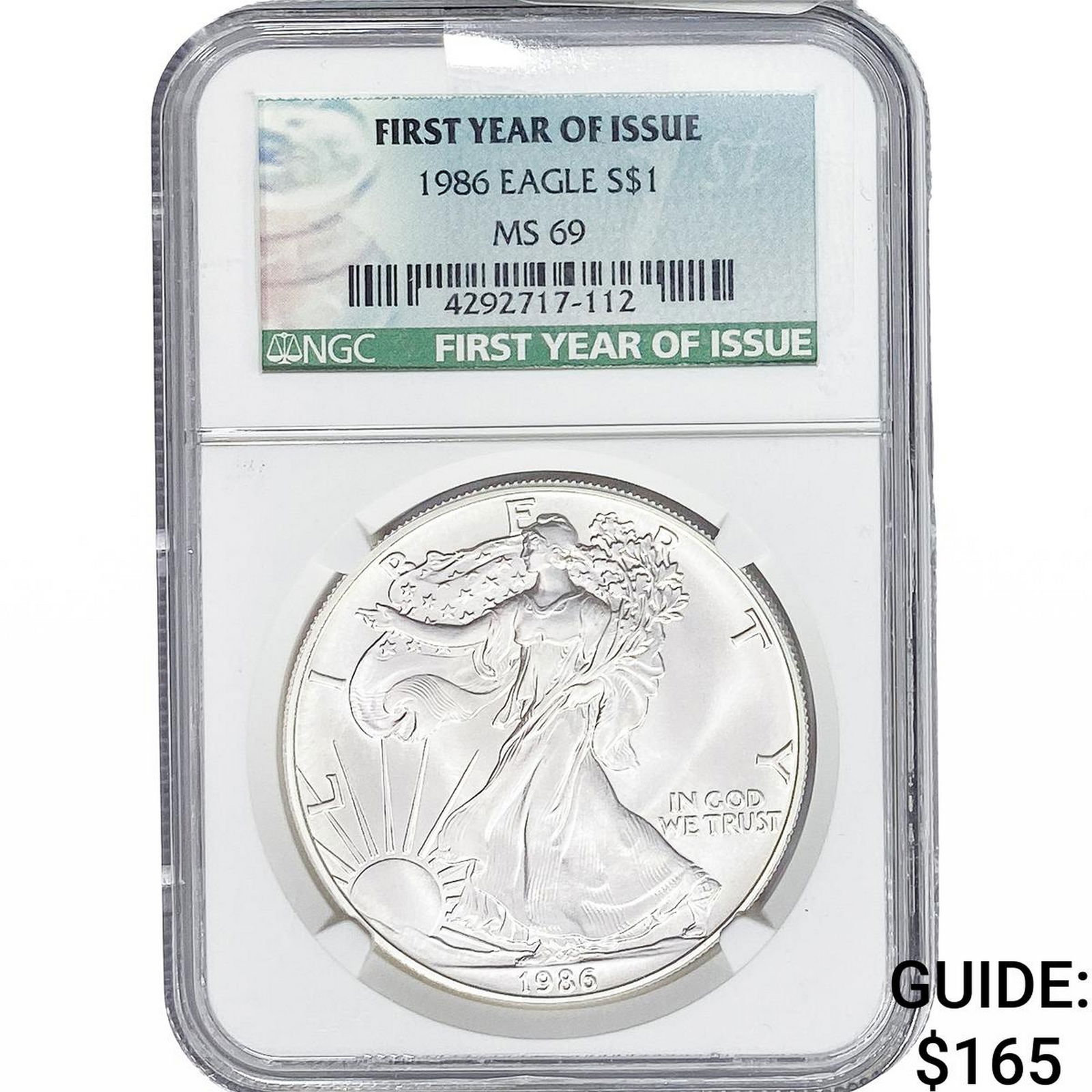 1986 Silver Eagle NGC MS69 First Year Issue (1 of 2)