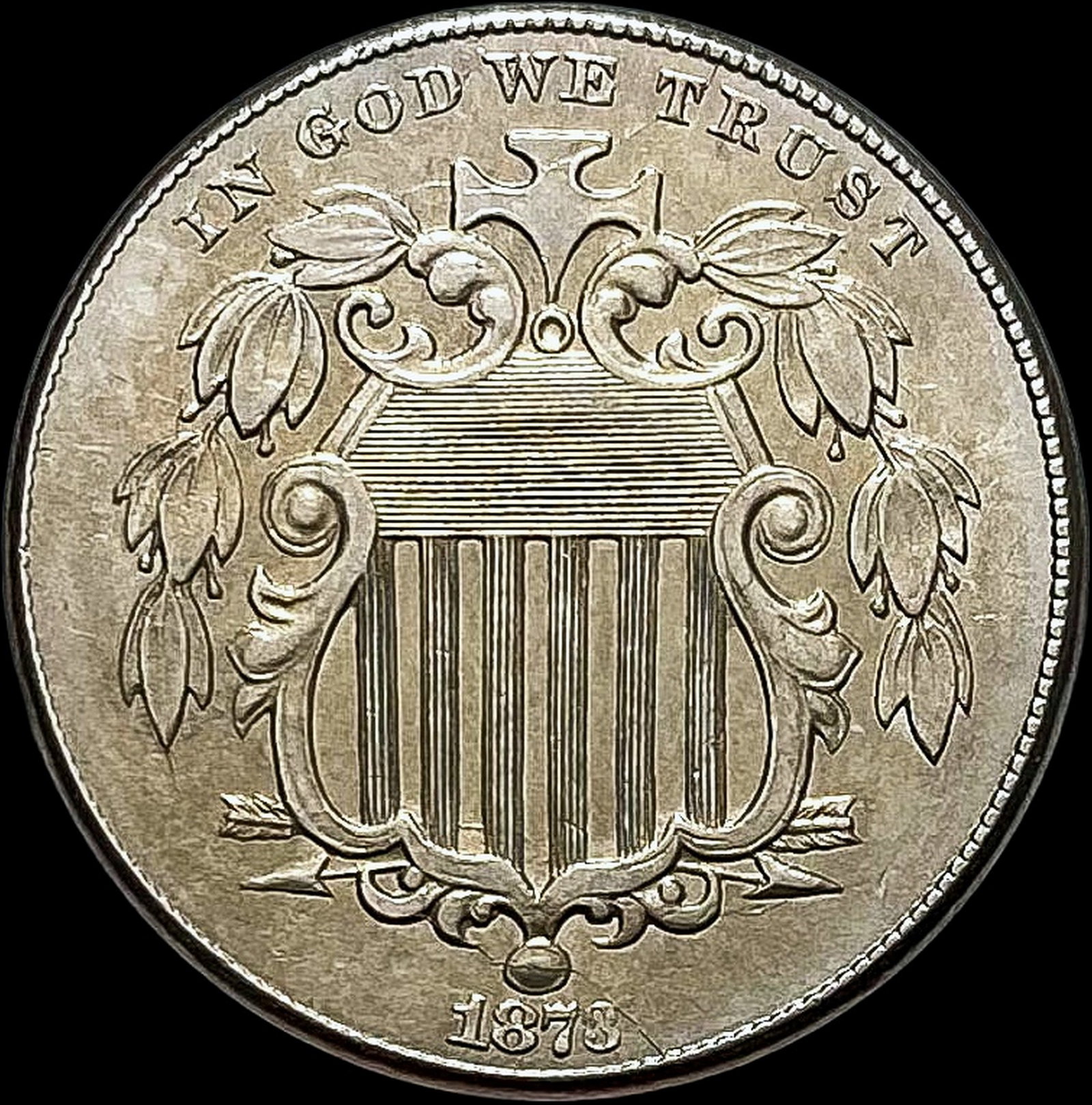 1873 Shield Nickel CLOSELY UNCIRCULATED: 1873 Shield Nickel CLOSELY UNCIRCULATED