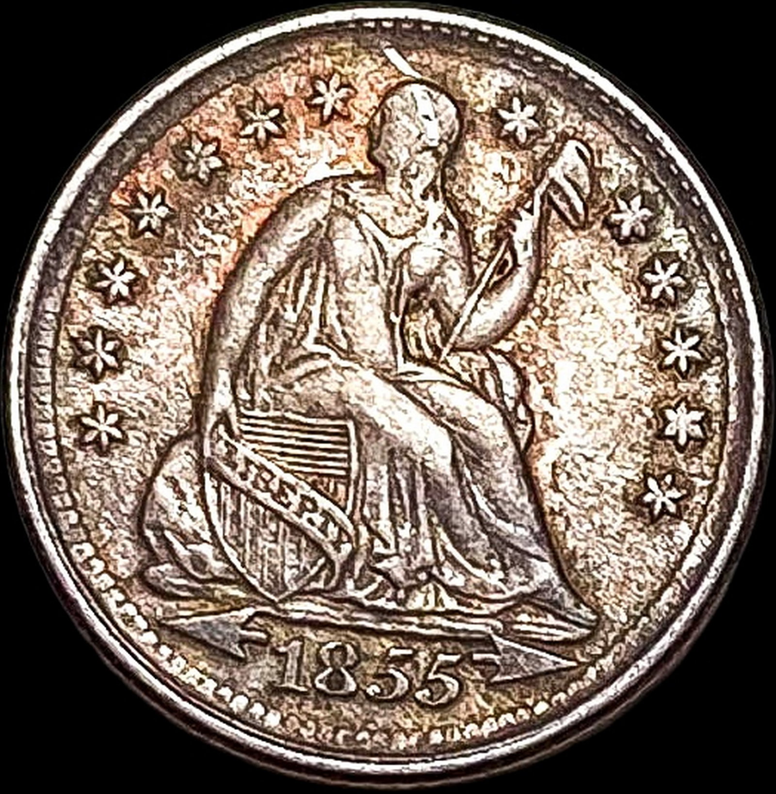 1855 Seated Liberty Half Dime CLOSELY UNCIRCULATED: 1855 Seated Liberty Half Dime CLOSELY UNCIRCULATED