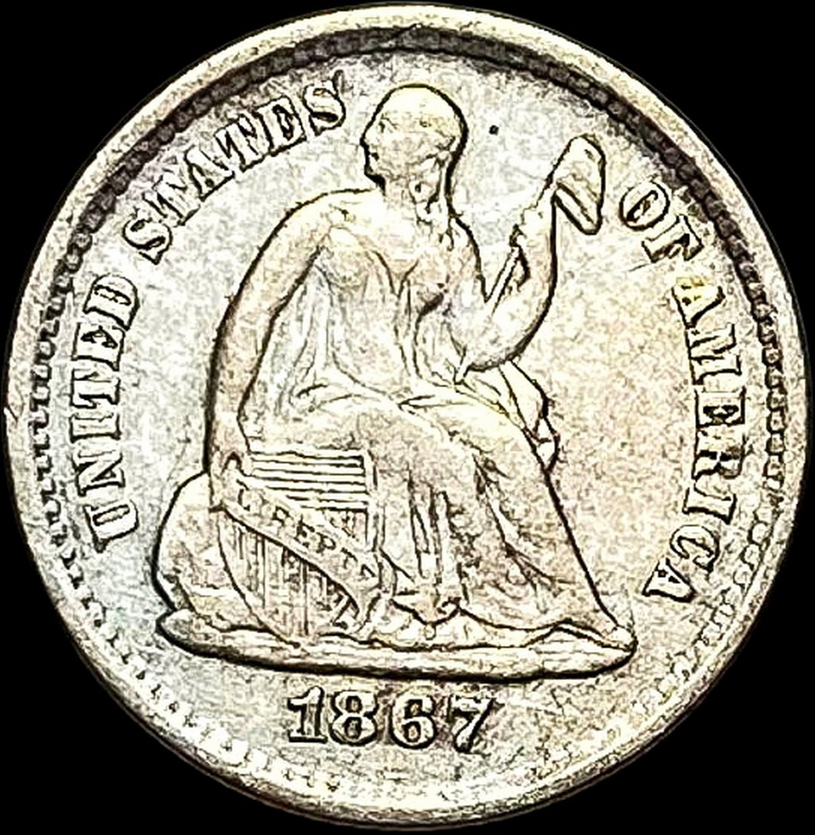 1867-S Seated Liberty Half Dime CLOSELY UNCIRCULATED: 1867-S Seated Liberty Half Dime CLOSELY UNCIRCULATED
